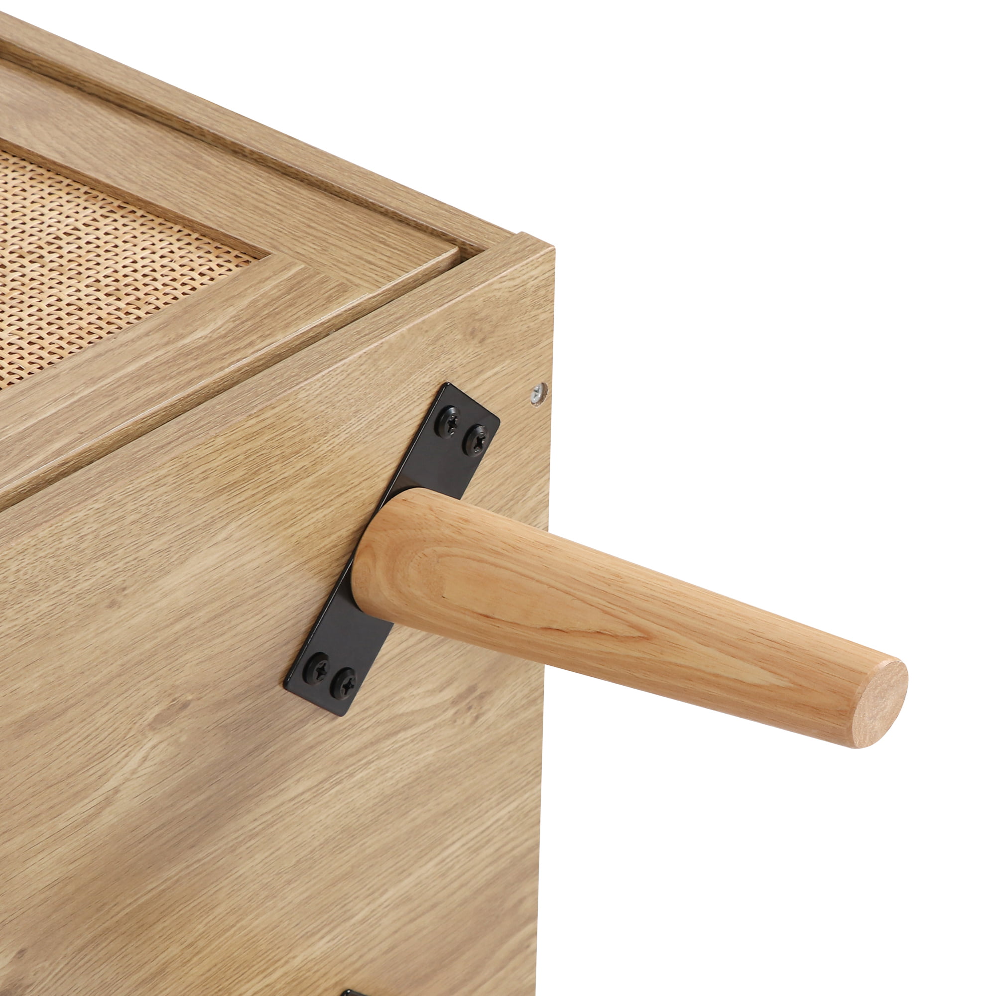 Eumyviv 44″ H Tall Sideboards and Buffets with 2 Door Rattan Cabinet. Rustic Oak Color Entryway Storage Chest Wood Accent Credenzas Table for Living Room. H0030