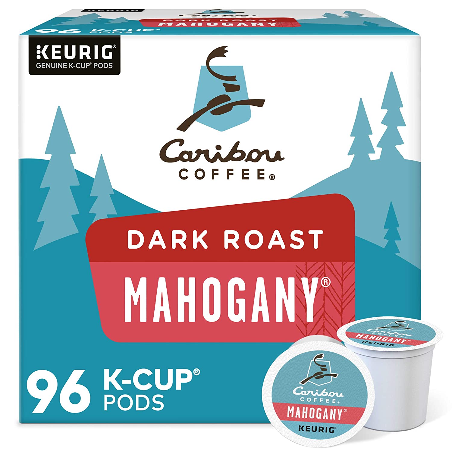 Caribou Coffee Mahogany. Single-Serve Keurig K-Cup Pods. Dark Roast Coffee. 96 Count