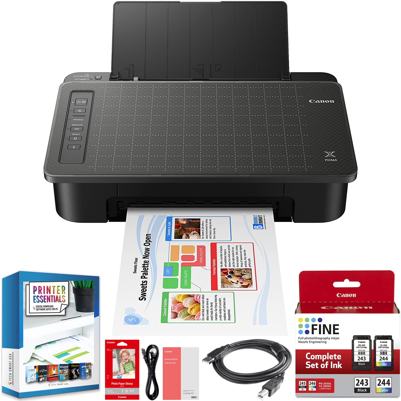 Canon PIXMA TS302 Wireless Inkjet Printer 2321C002 Works with Alexa. Mobile and Photo Printing. Wi-Fi and Bluetooth & Compatible with AirPrint Bundle DGE USB Print Cable + Business Software Kit
