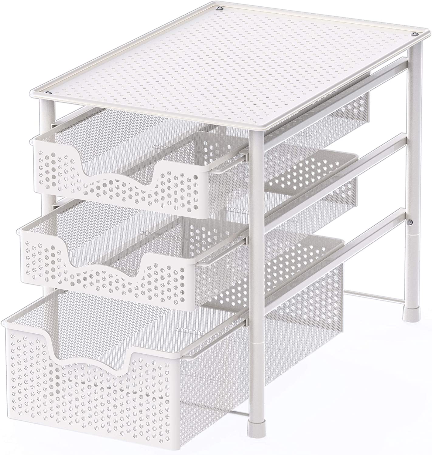 Simple Houseware Stackable 3 Tier Sliding Basket Organizer Drawer. White