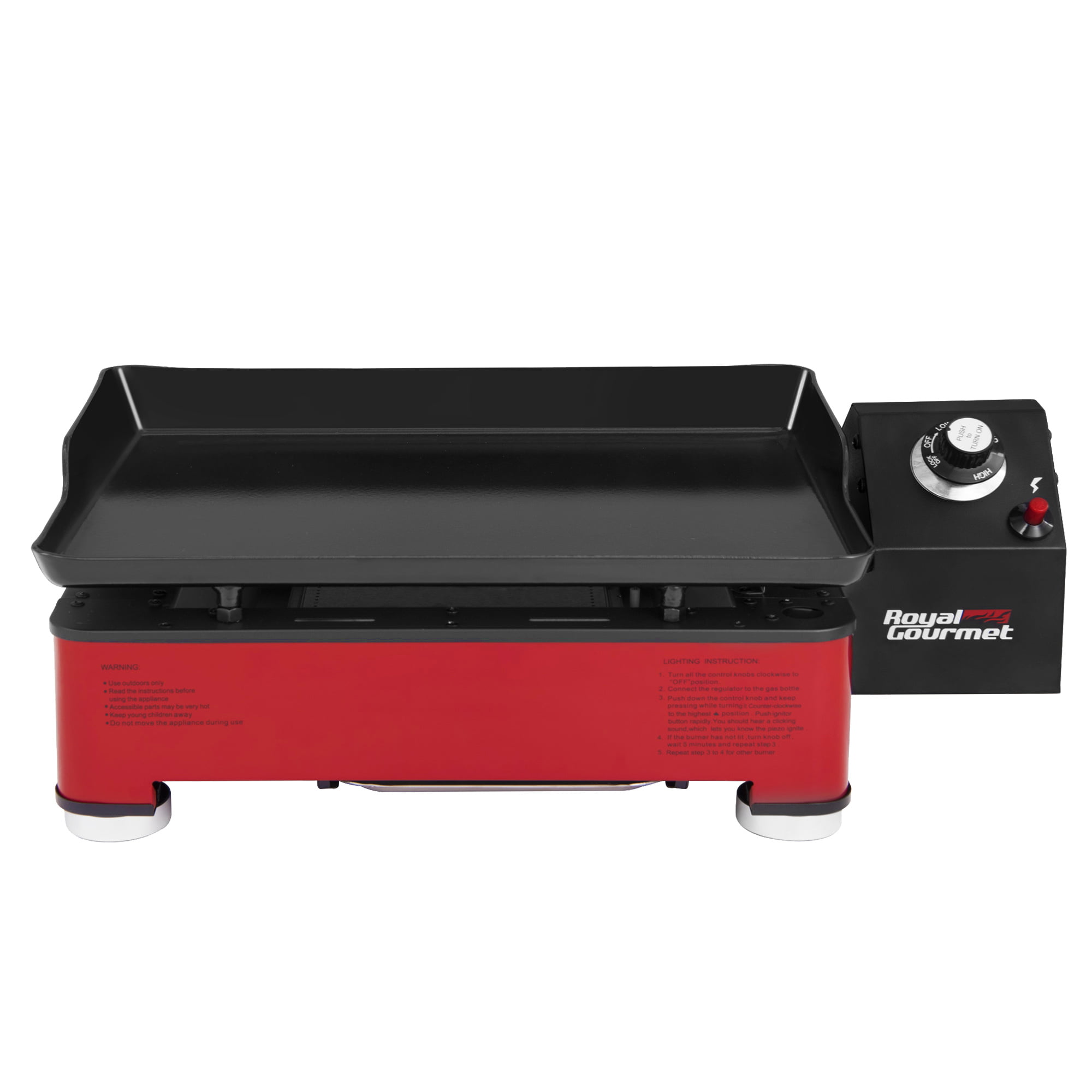 Royal Gourmet PD1202R Portable Table Top Gas Grill Griddle. 12.000-BTU. for Outdoor Cooking while Camping or Tailgating. 17-Inch. Red