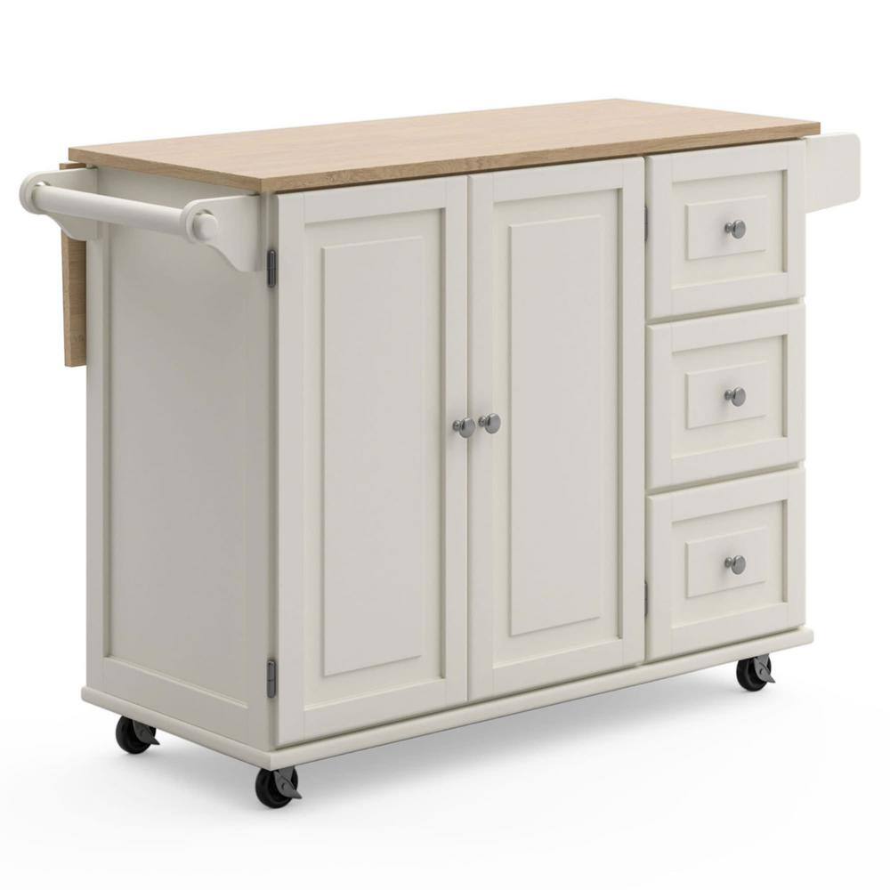 HOMESTYLES  Dolly Madison White Kitchen Cart with Natural Wood Top