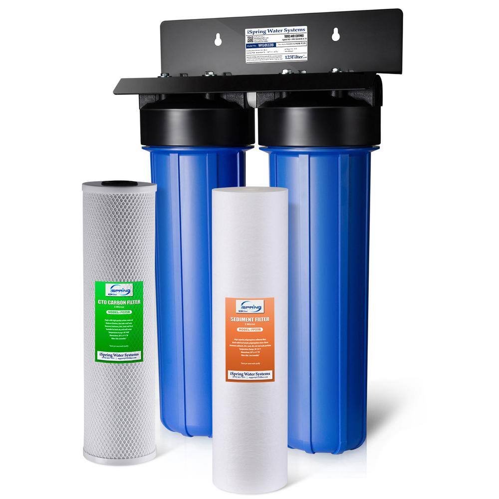 ISPRING WGB22B Whole House Water Filter System w/ Sediment and Carbon Block Filters. 2-Stage. Up to 100k Gal. Capacity