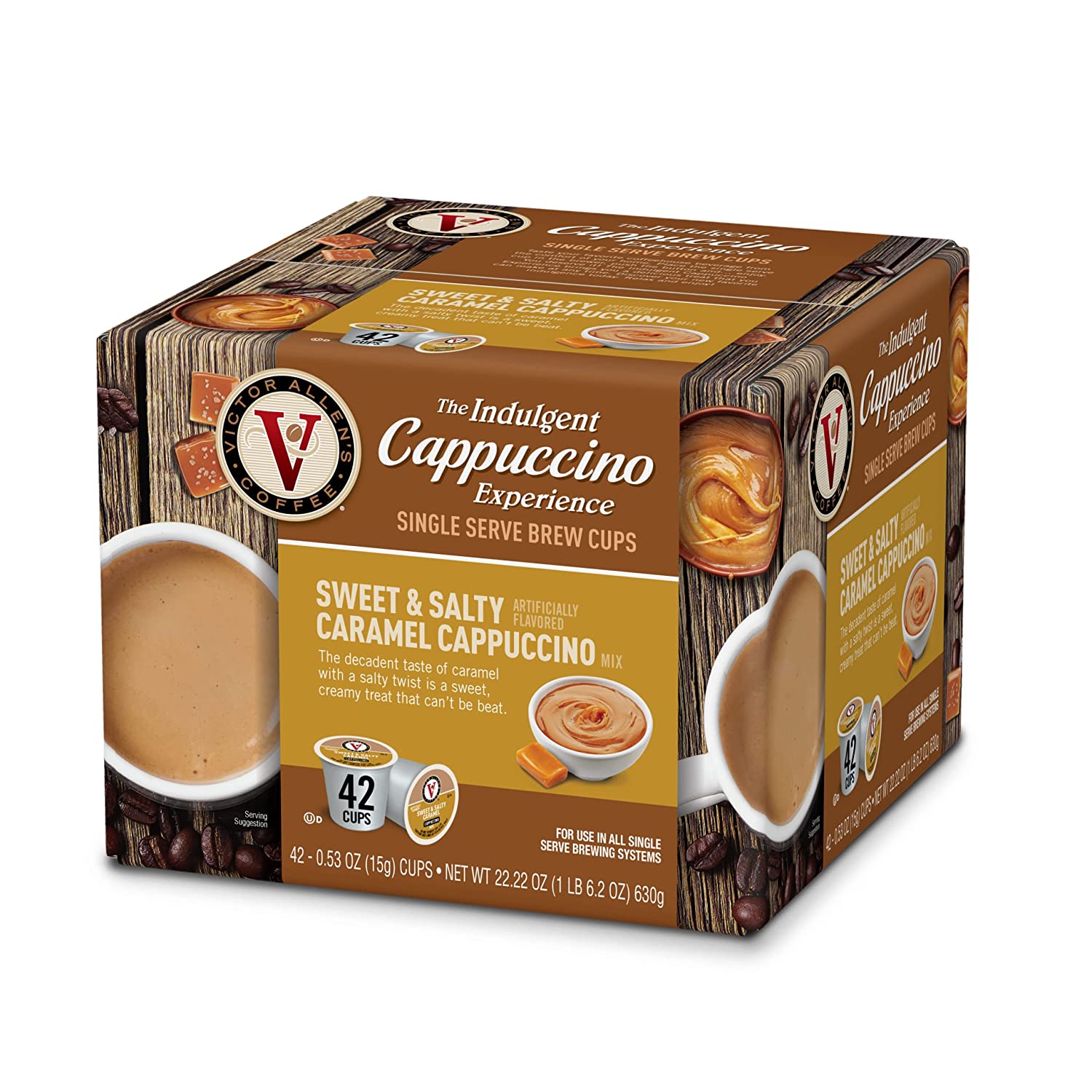 Victor Allen-s Coffee Sweet and Salty Caramel Cappuccino. Flavored Coffee. 42 Count Single Serve Coffee Pods for Keurig K-Cup Brewers