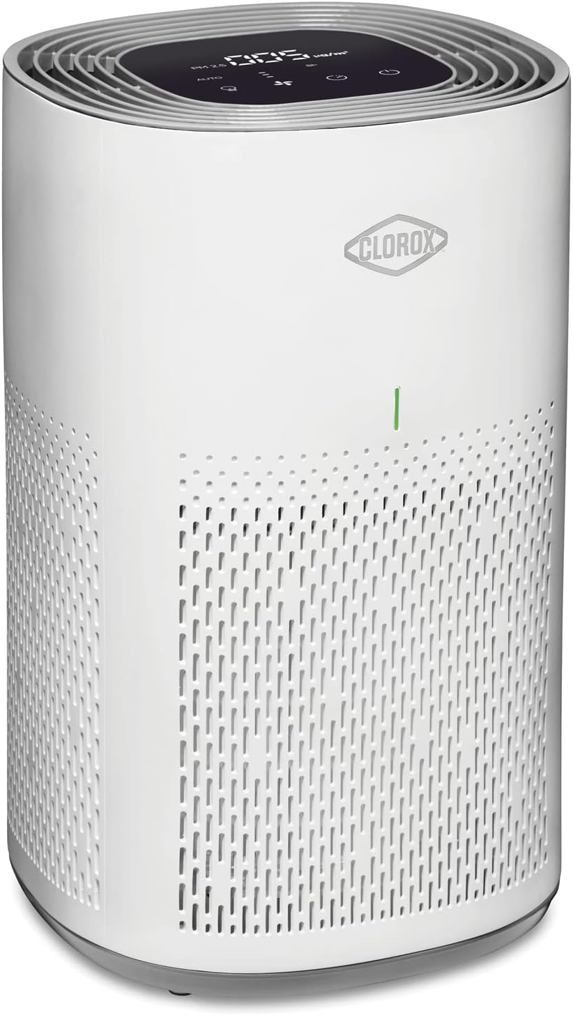 Clorox Air Purifiers for Home. True HEPA Filter. Medium Rooms Up to 1.000 Sq Ft. Removes 99.9% of Mold. Viruses. Wildfire Smoke. Allergens. Pet Allergies. Dust. AUTO Mode. Whisper Quiet
