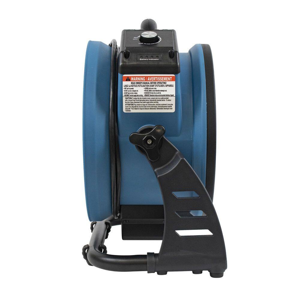 XPOWER FC-150B Cordless Rechargeable 11 in. Variable Speed Drum Fan with Charging Cable and USB Outlet