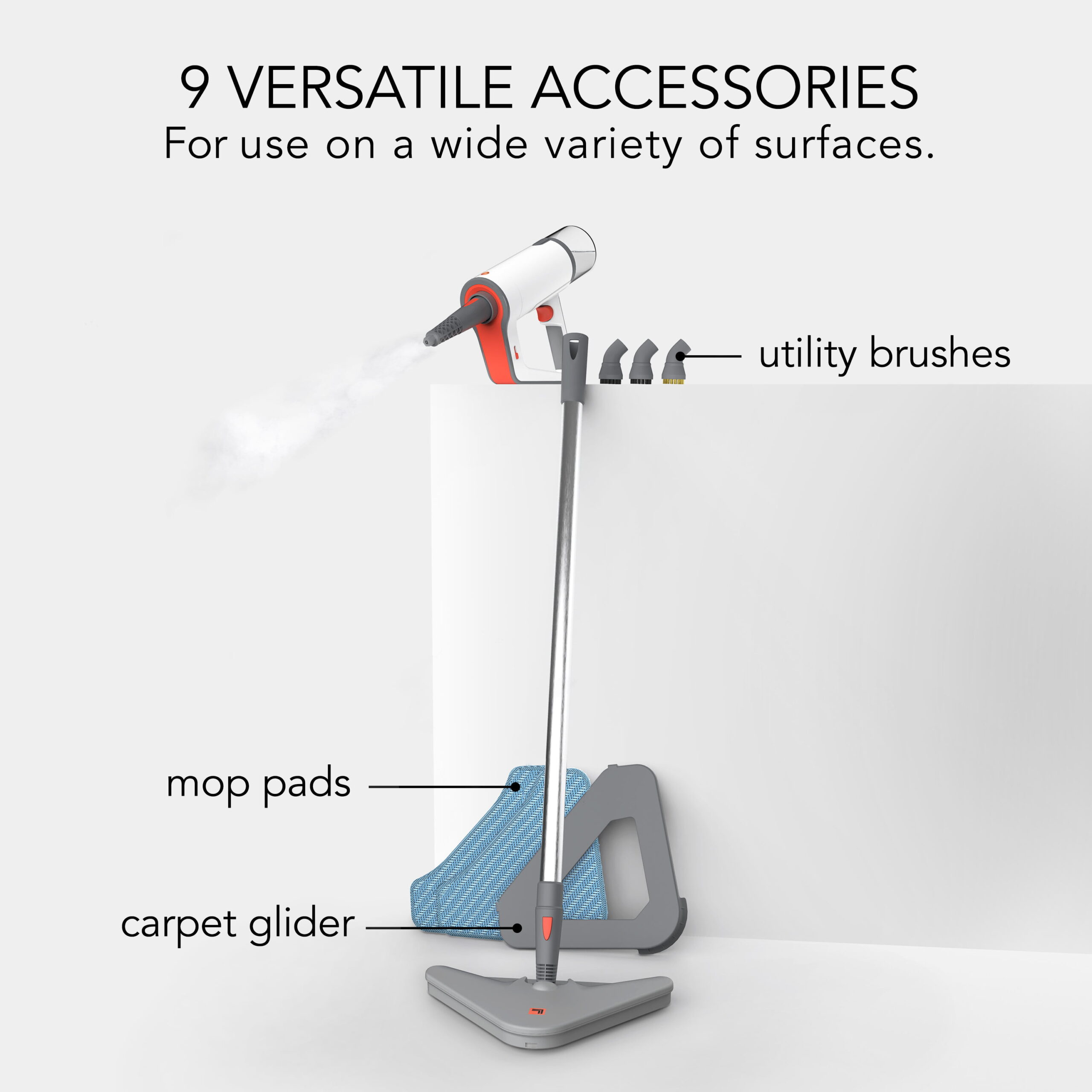 Sharper Image 2-in-1 Steam Mop with 9 Accessories. Multi-Surface. 8.5oz.. Black