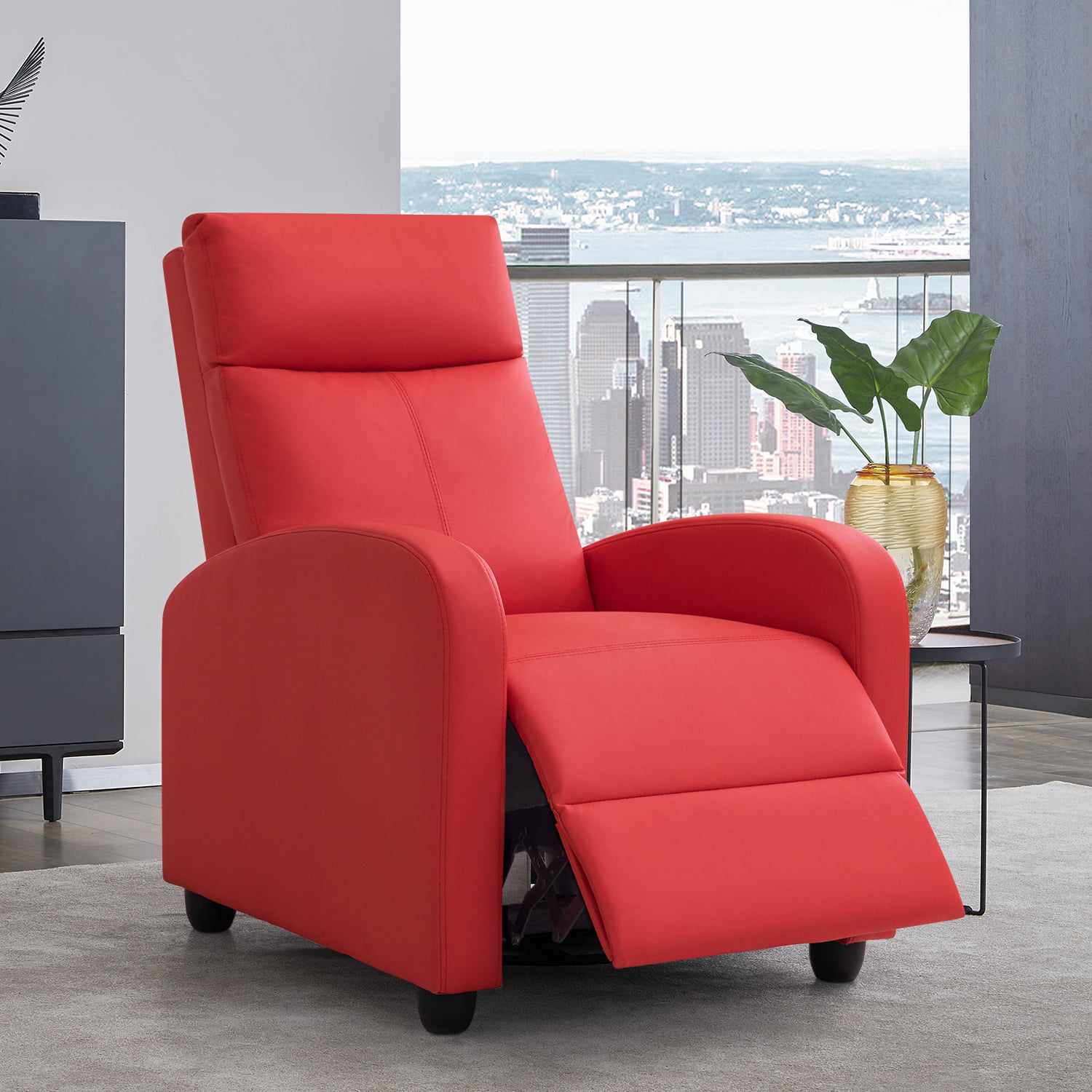Homall Recliner Chair Single Sofa Chair Small Recliner Home Theater Seating PU Leather Living Room Sofa.Red