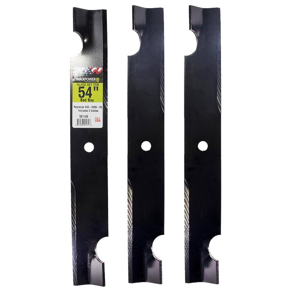 MaxPower 561149B 3 Blade Set for Many 54 in. Cut Bad Boy Mowers Replaces OEM # 038-0005-00