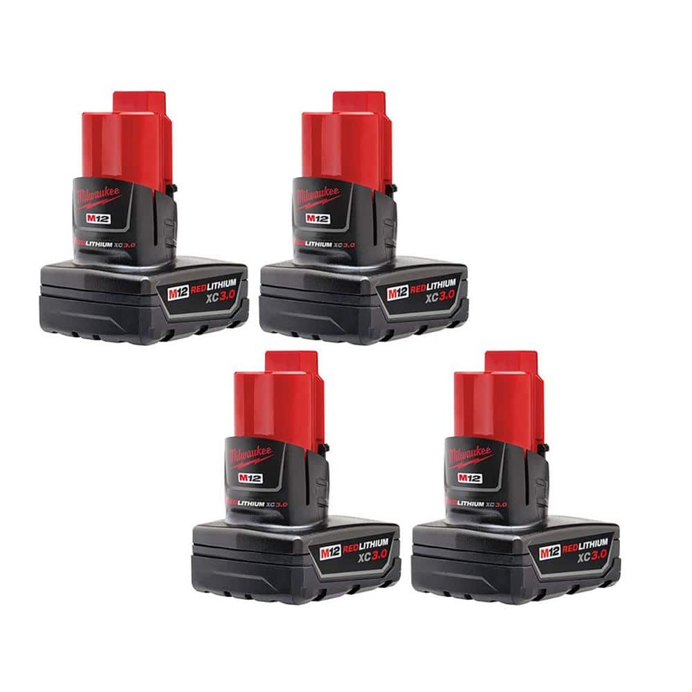Milwaukee 48-11-2412-48-11-2412 M12 12-Volt Lithium-Ion XC Extended Capacity 3.0 Ah Battery Pack (4-Pack)