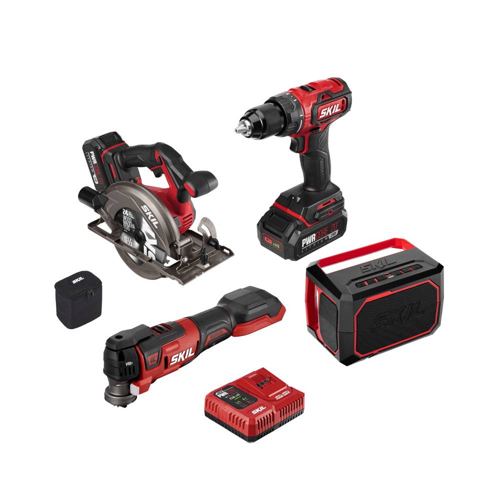 SKIL PWR CORE 20 4-Tool 20-volt Brushless Power Tool Combo Kit Case (2 Li-ion Batteries Included and Charger Included)