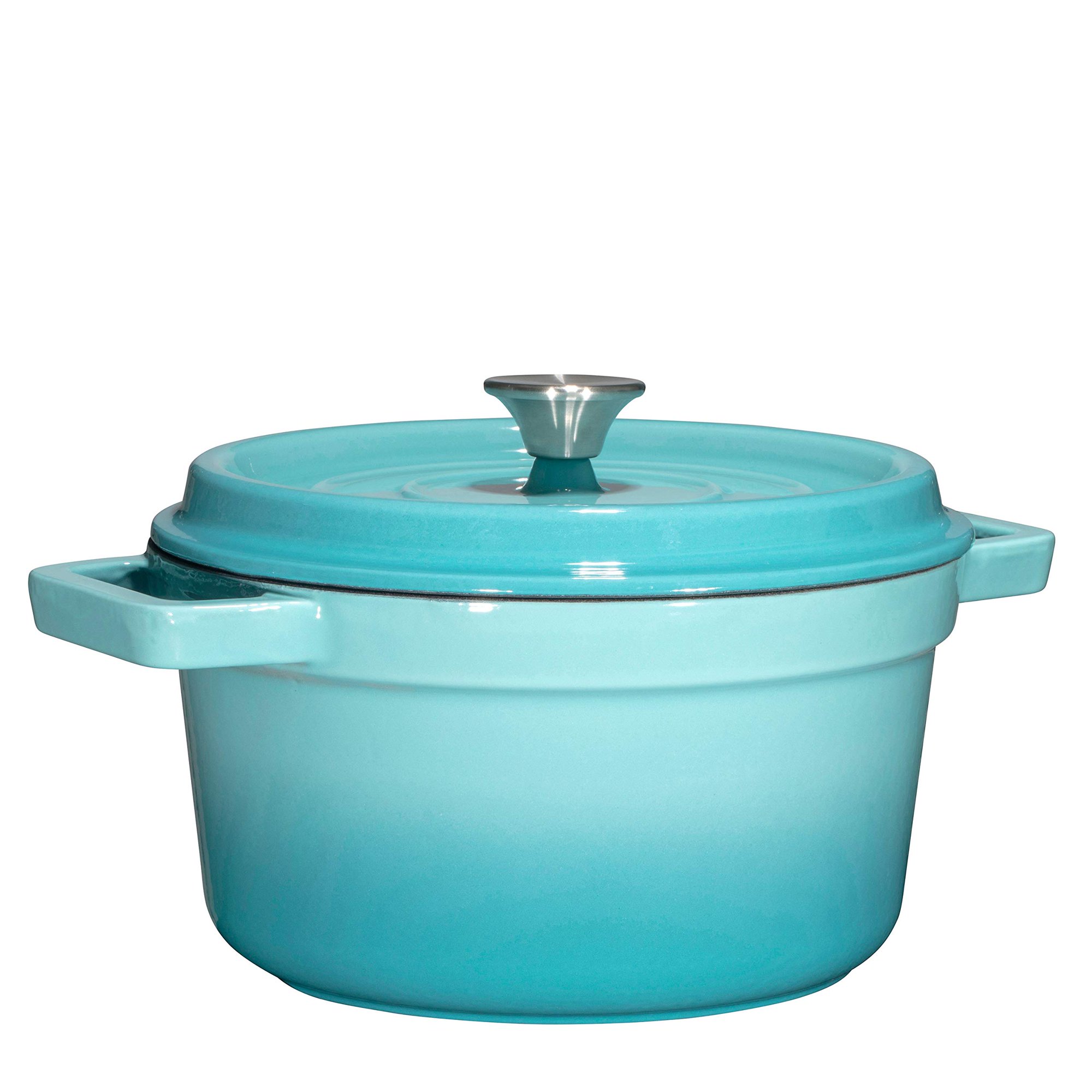 Bruntmor Enameled Cast Iron Dutch Oven Casserole Dish 6.5 Quart Large Loop. 16.45 lbs W. Round (Turquoise)