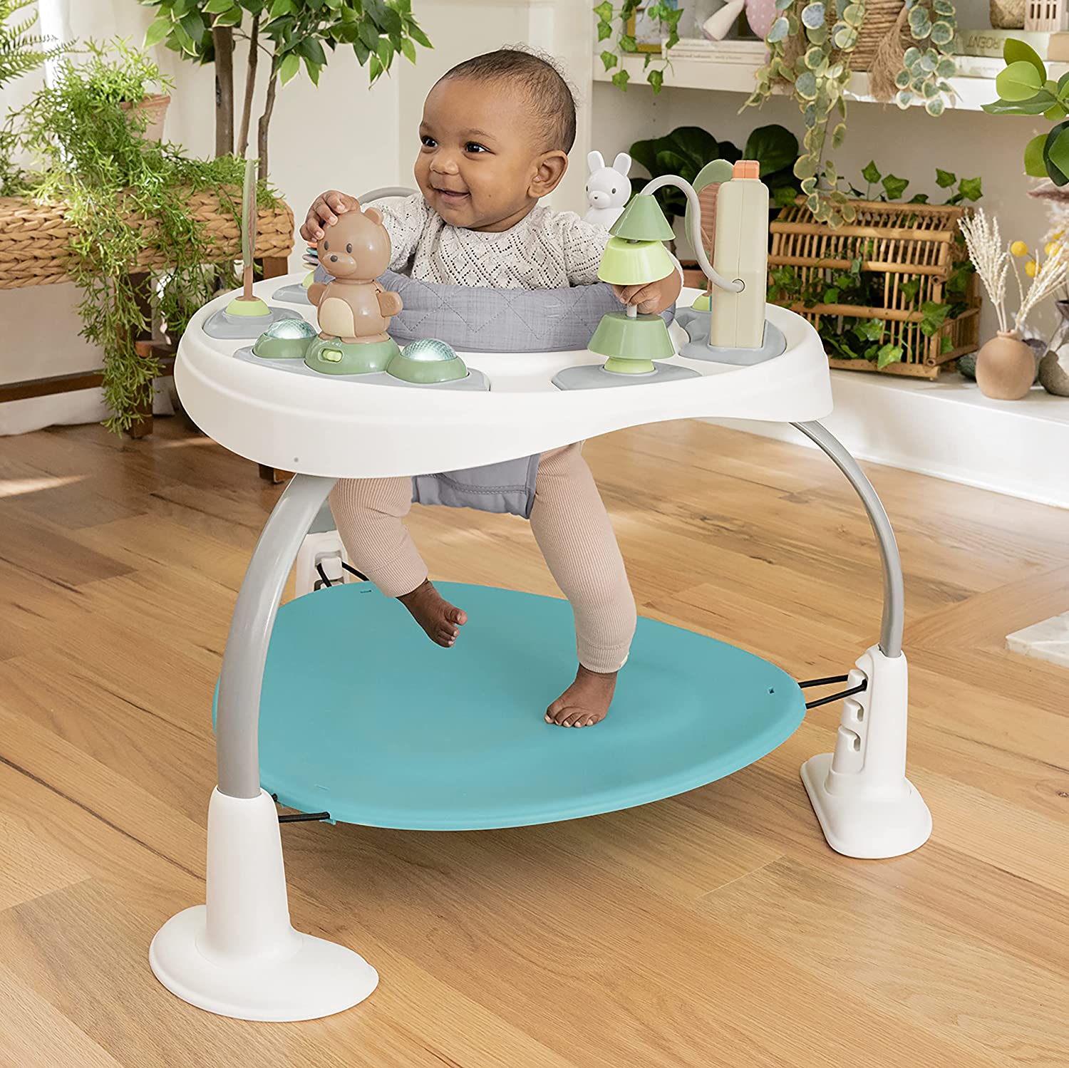 Ingenuity Spring & Sprout 2-in-1 Baby Activity Center Jumper and Table with Infant Toys - Ages 6 Months +. First Forest