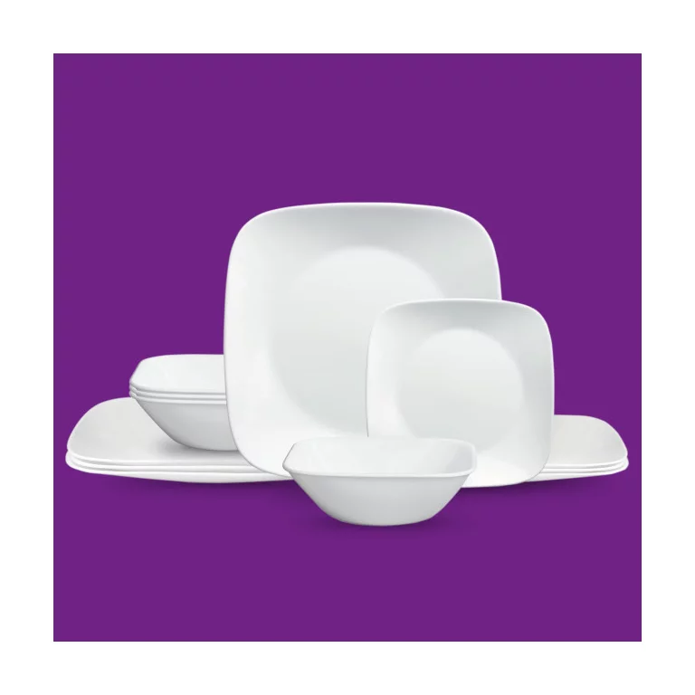 Corelle Classic Pure White. Square. 12-Piece. Dinnerware Set