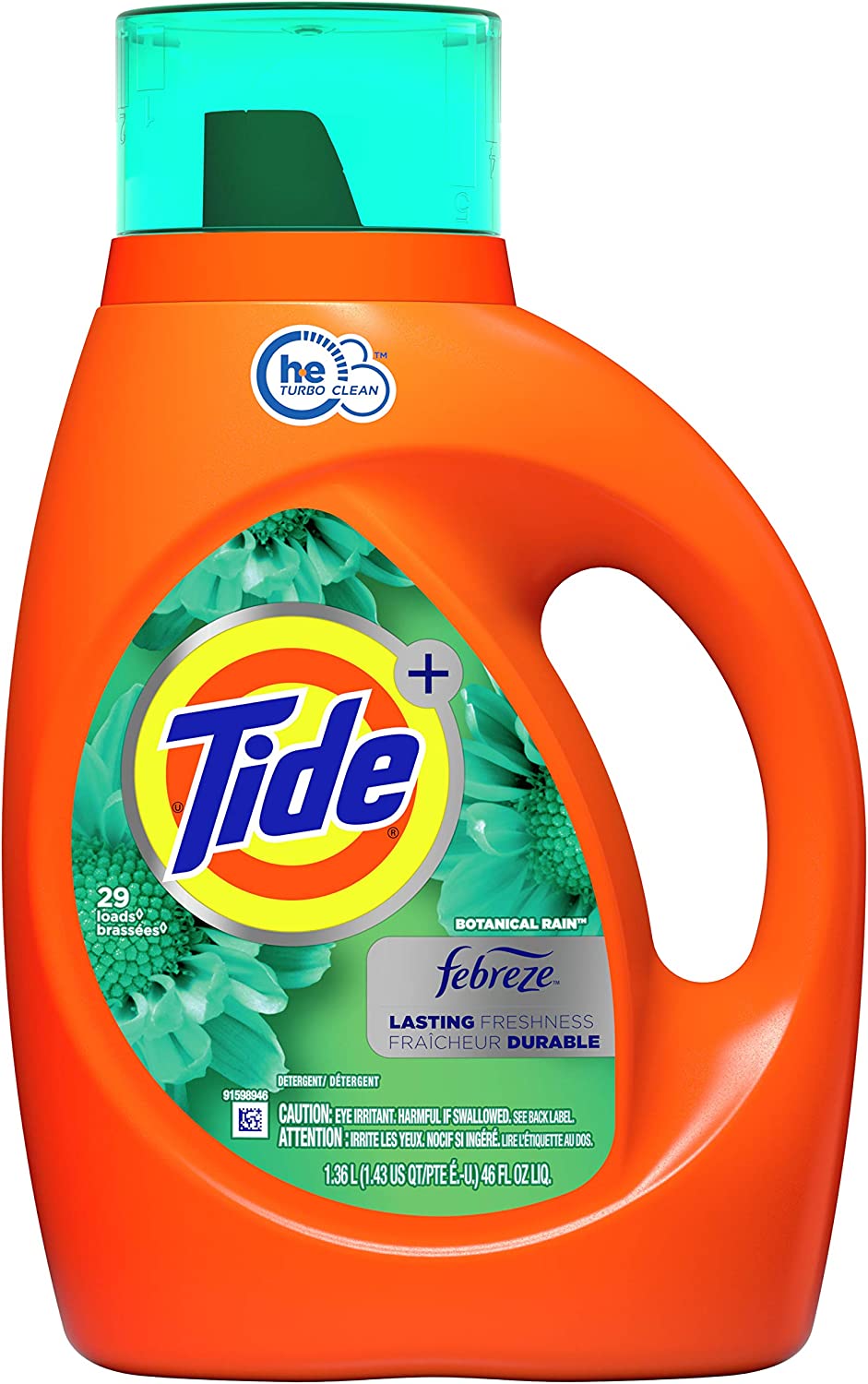 Tide plus Febreze Freshness Botanical Rain HE Turbo Clean Liquid Laundry Detergent. 46 oz. 29 loads (Packaging May Vary)