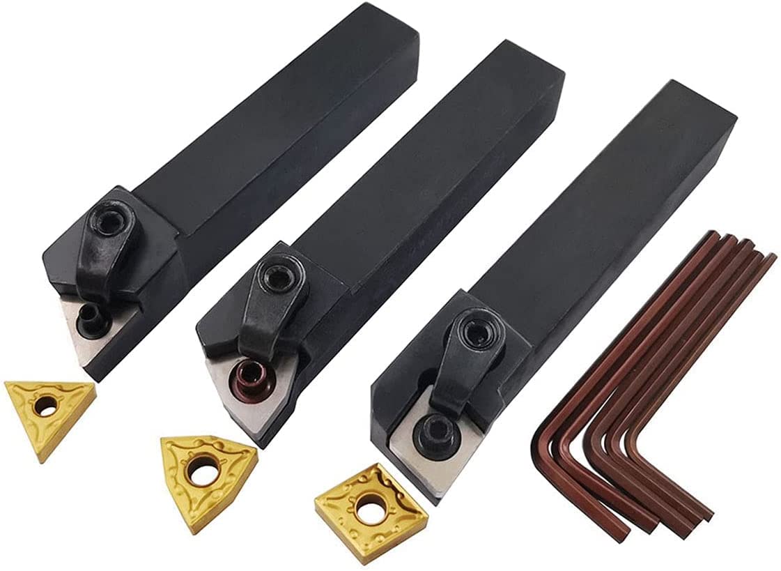 3PCS 5/8″ CNC Lathe Excircle Indexable Carbide Turning Tool Holder Bit Set MTJNR1616H16 + MWLNR1616H08 + MCLNR1616H12 with 3pcs wnmg431. cnmg431. tnmg331 Indexable Carbide Inserts (Right Cutting)