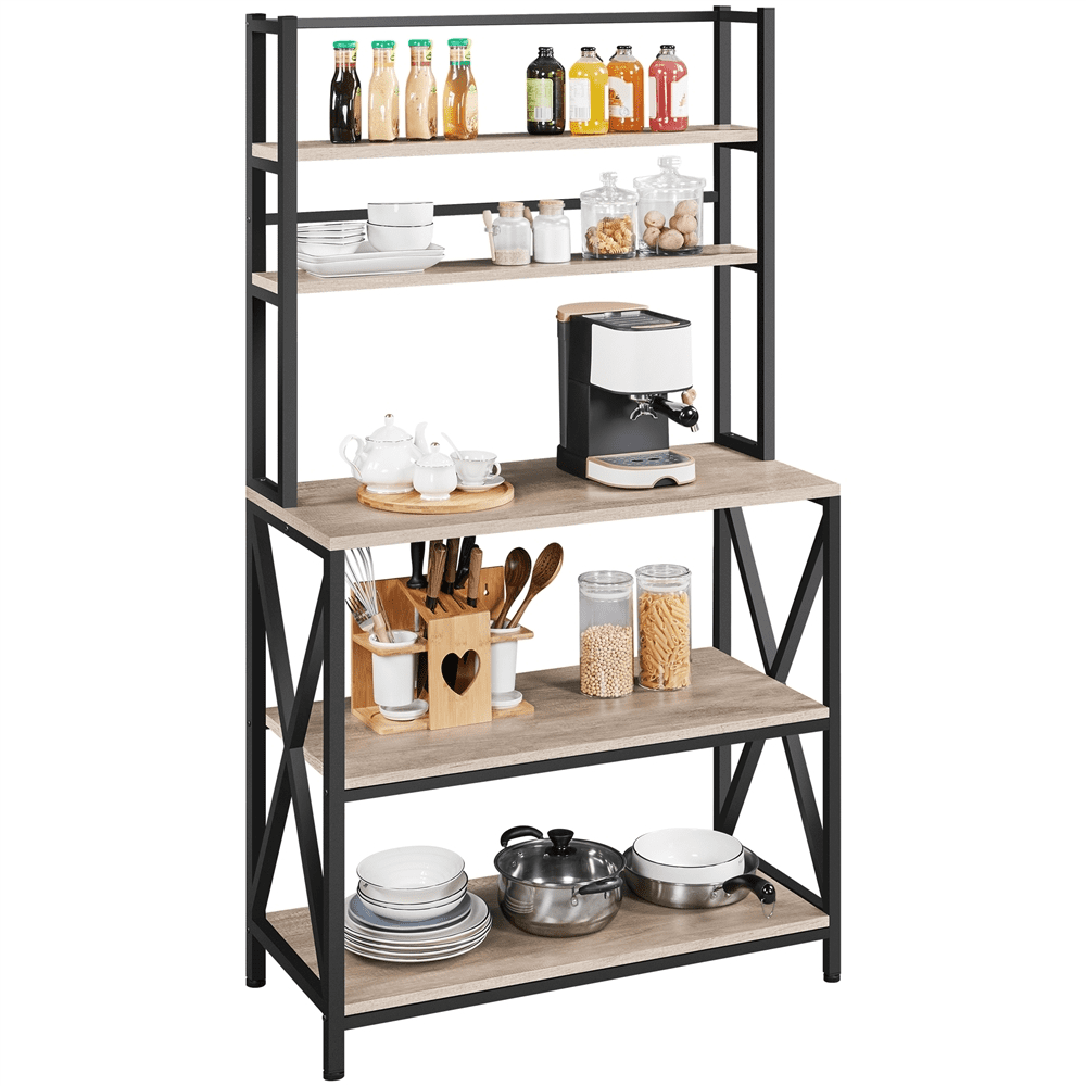 SmileMart 5-Tier Industrial Wood Baker's Rack Storage Shelf for Kitchen. Gray