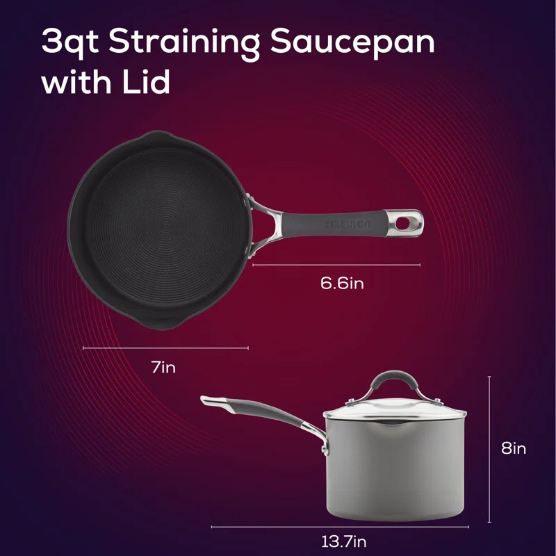 Circulon 83911 Radiance 3 qt. Hard-Anodized Aluminum Nonstick Sauce Pan in Gray with Glass Lid