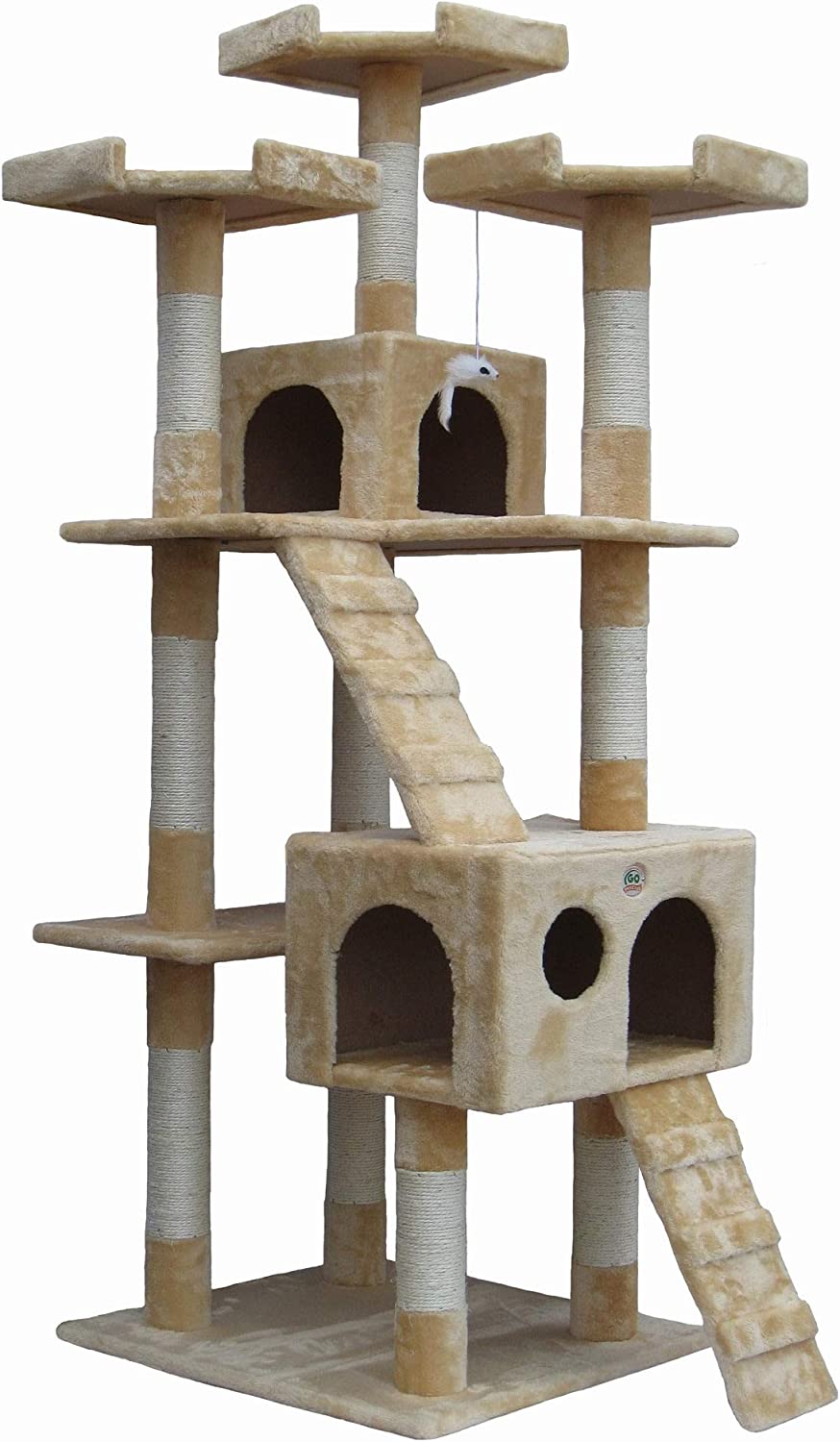 Go Pet Club Beige 72″Cat Tree Condo with Two Ladders