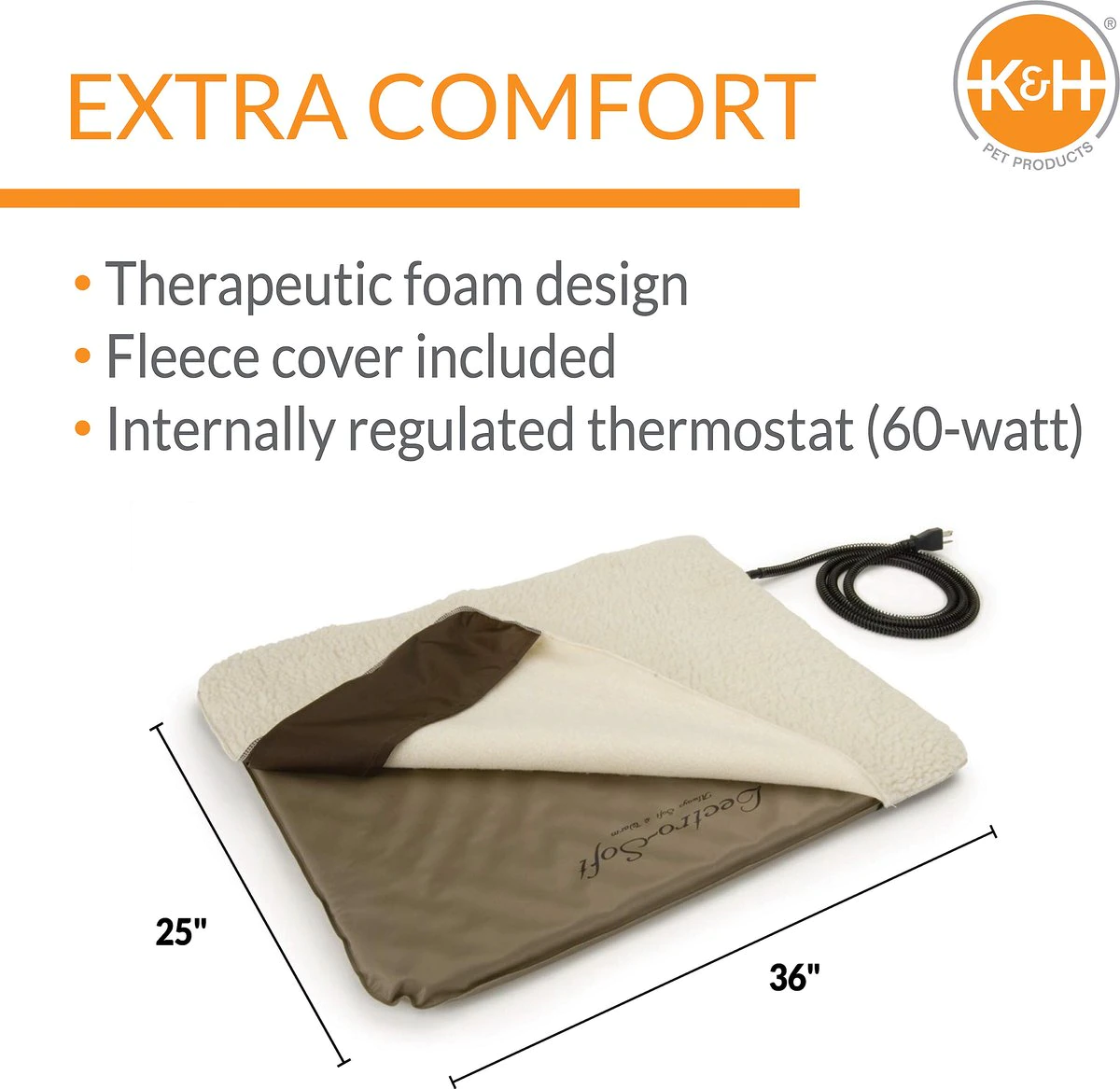 K&H Pet Products Outdoor Heated Dog Pad Tan Large 25 X 36 Inches