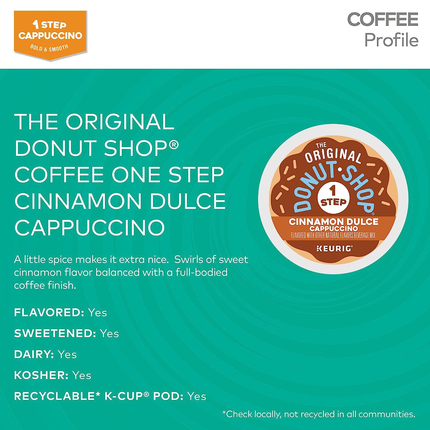 The Original Donut Shop One-Step Cinnamon Dulce Cappuccino. Keurig Single-Serve K-Cup Pods. 60 Count