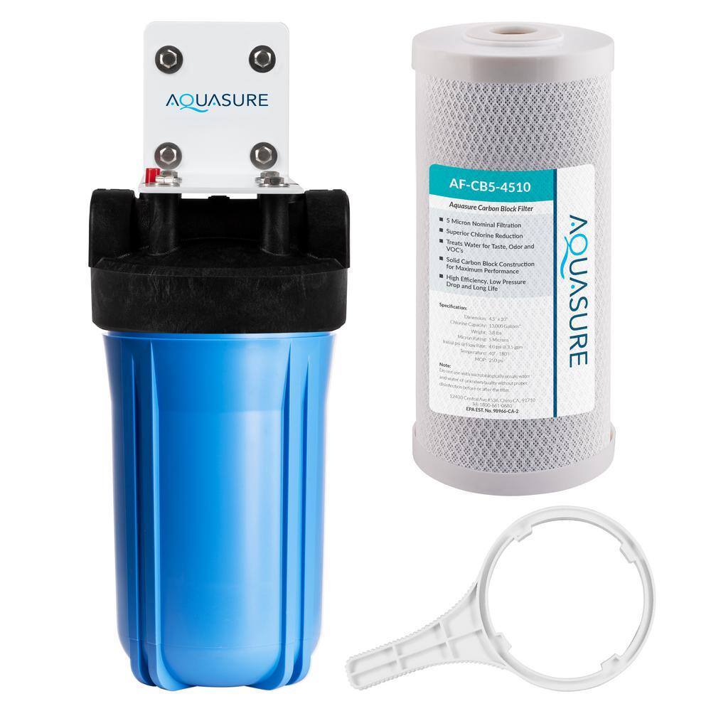 AQUASURE AS-F110CB5 Fortitude High Flow Whole House Water Filter with 5-Micron Carbon Block Water Filter 10 in. x 4.5 in.