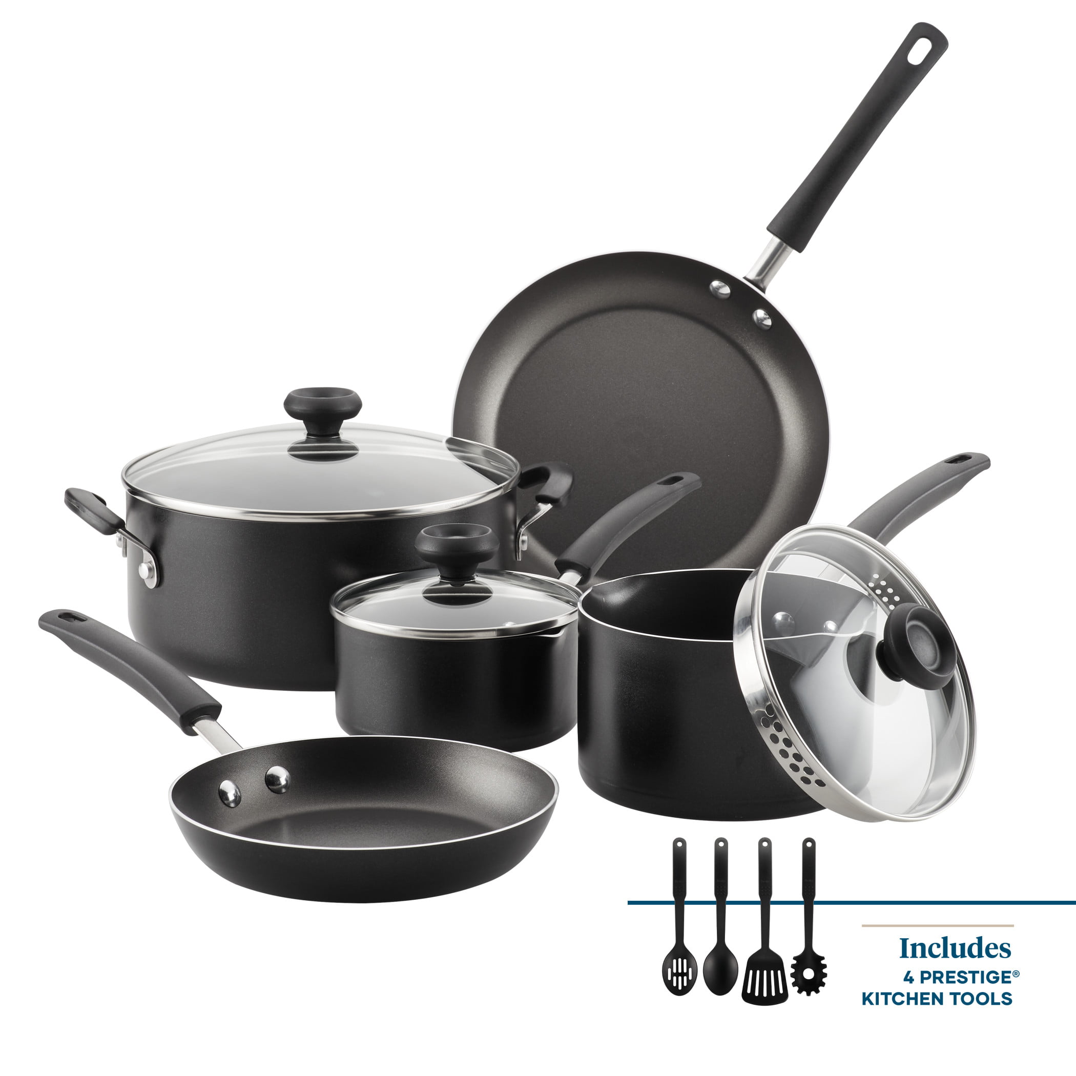 Farberware 12-Piece Easy Clean Nonstick Pots and Pans/Cookware Set. Black