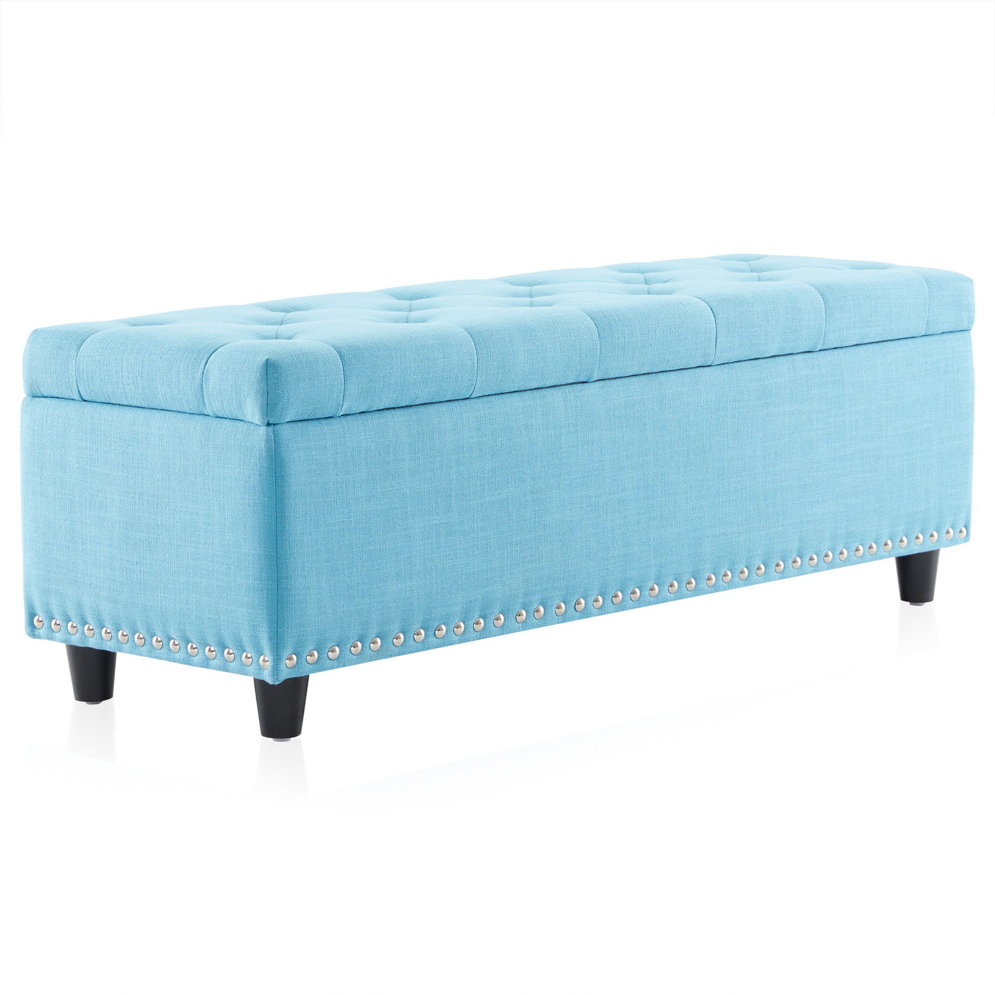 BELLEZE Button-Tufted Storage Ottoman Bench - Brentwood (Blue)