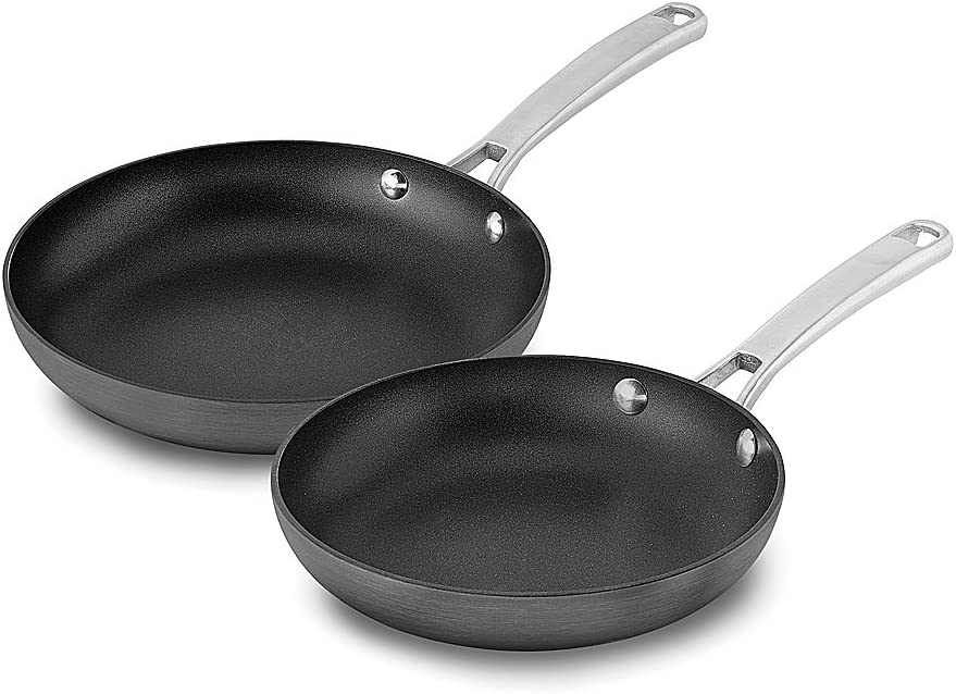 Calphalon Classic Aluminum Hard Anodized Oven Safe Nonstick 2 Piece Frying Pan Set with 8 & 10 Inch Pans and Stainless Steel Stay Cool Handles. Grey