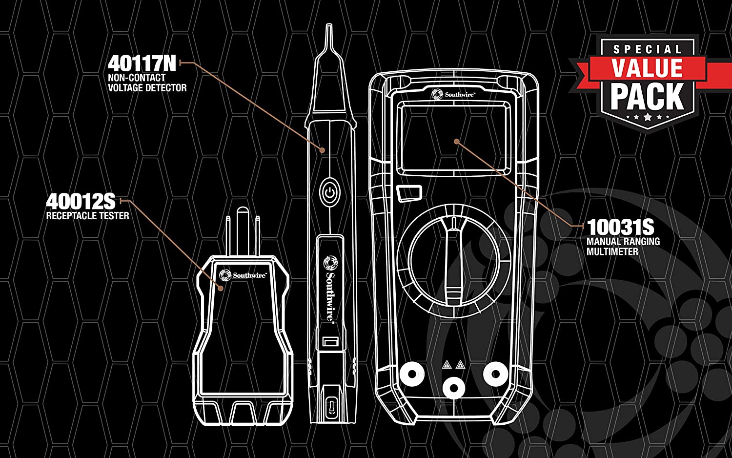 Southwire 10037K Electrical Test Kit with Full-Function Multimeter. Non-Contact Voltage Detector and Outlet Tester. Includes Test Leads and Batteries