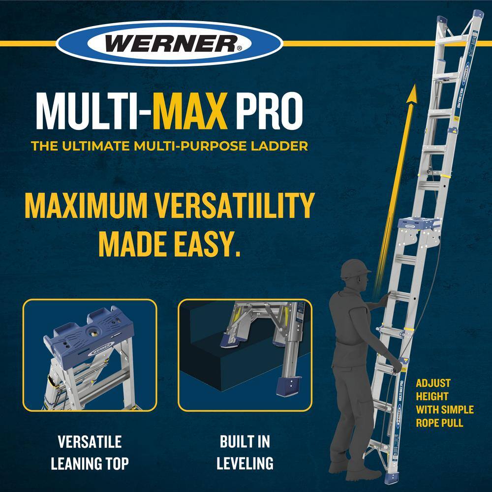 Werner ALMP-24IAA 24 ft. Reach Aluminum Multi-Max Pro Multi-Position Ladder. 375 lbs. Load Capacity Type IAA Duty Rating