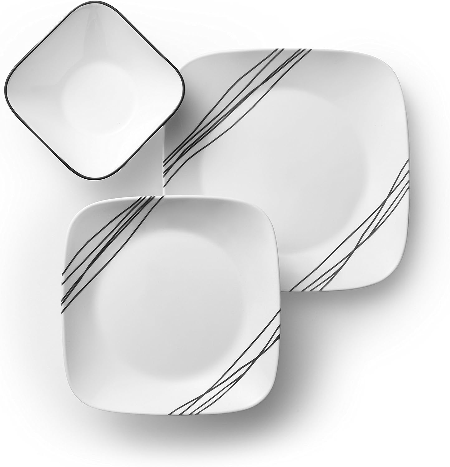 Corelle Vitrelle 18-Piece Service for 6 Dinnerware Set. Triple Layer Glass and Chip Resistant. Lightweight Square Plates and Bowls Set. Simple Sketch
