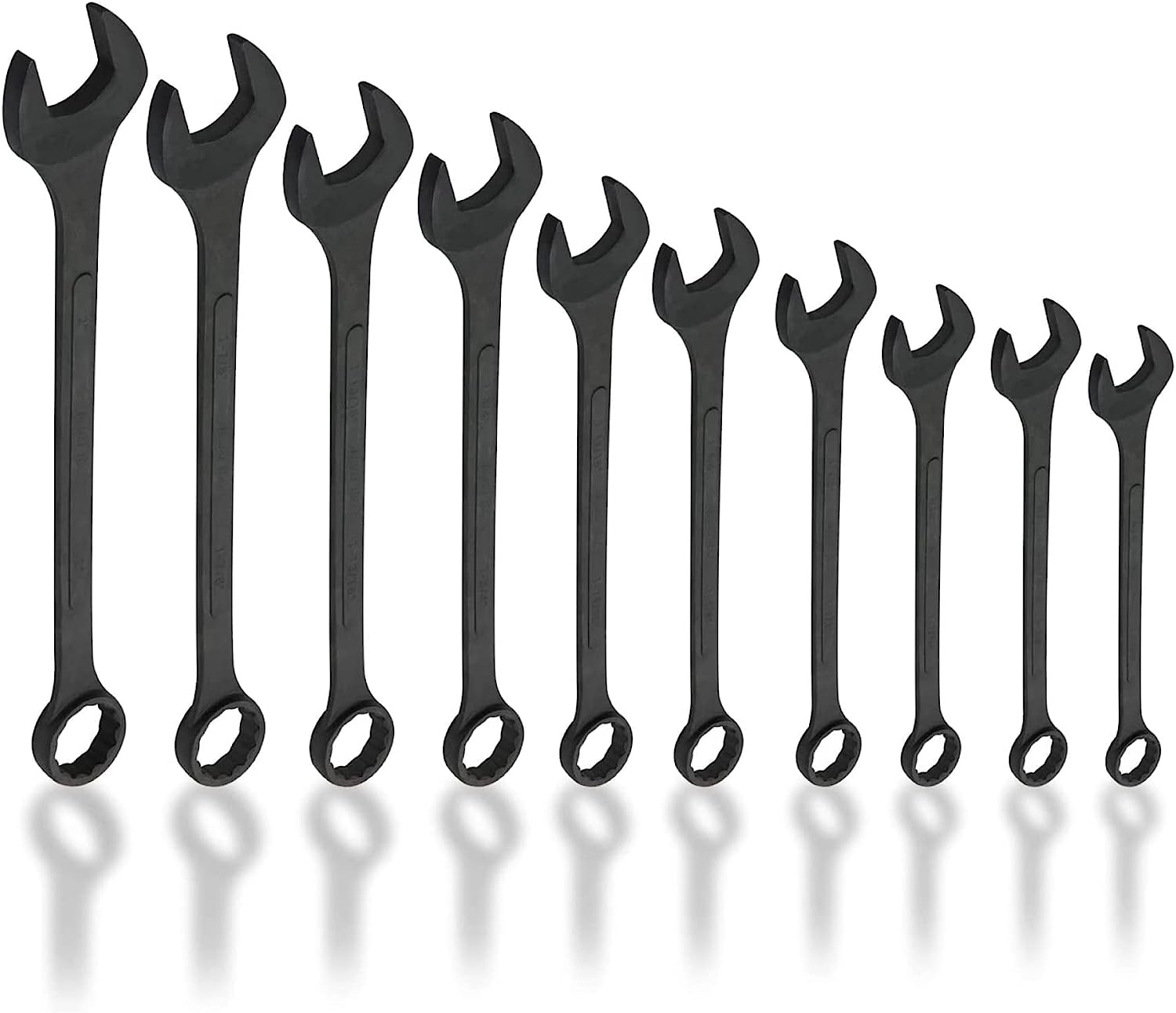 Neiko 03129A Jumbo Combination Wrench Set. 10-Piece Open-End Wrench Set. SAE Sizes 1 5/16 Inches to 2 Inches for Large Vehicles. Black Oxide Finish