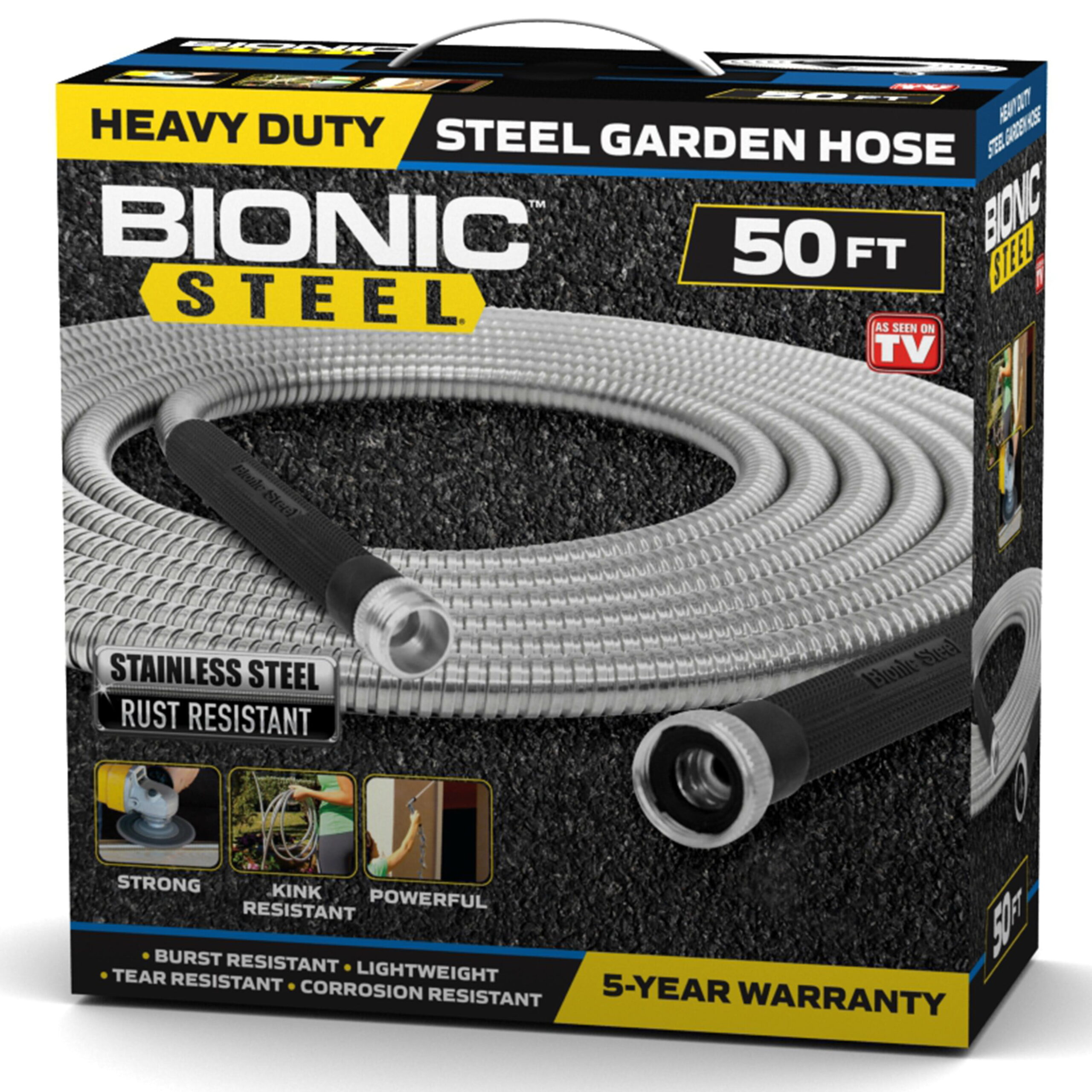 Bionic Steel Garden Hose. 304 Stainless Steel Metal Water Hose – Flexible. Lightweight. Crush Resistant Aluminum Fittings. Kink & Tangle Free. Rust Proof. 50 ft.