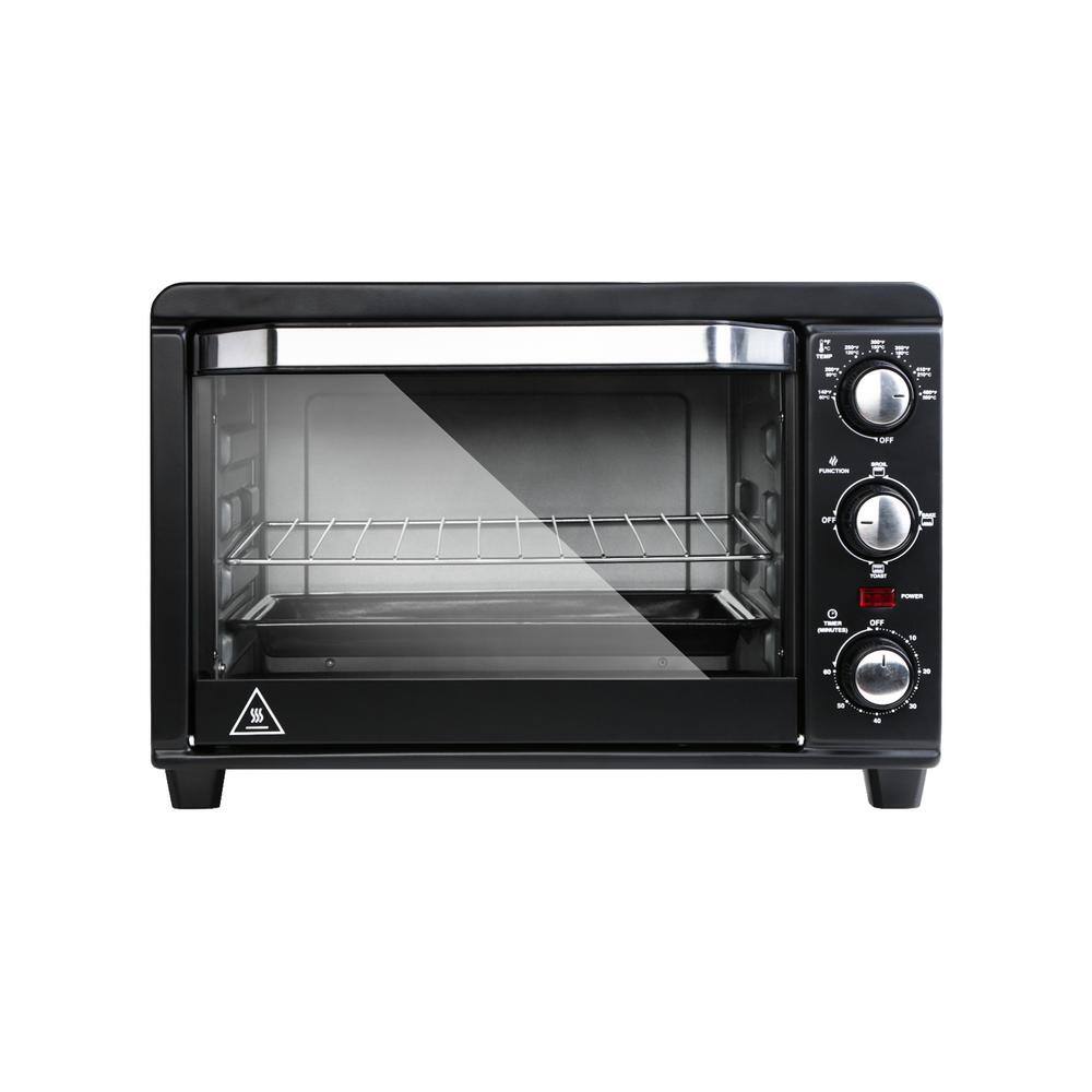 HwoamneT  1200-Watt 4-Slice Black Stainless Steel Toaster Oven Countertop Oven with Built-In Timer