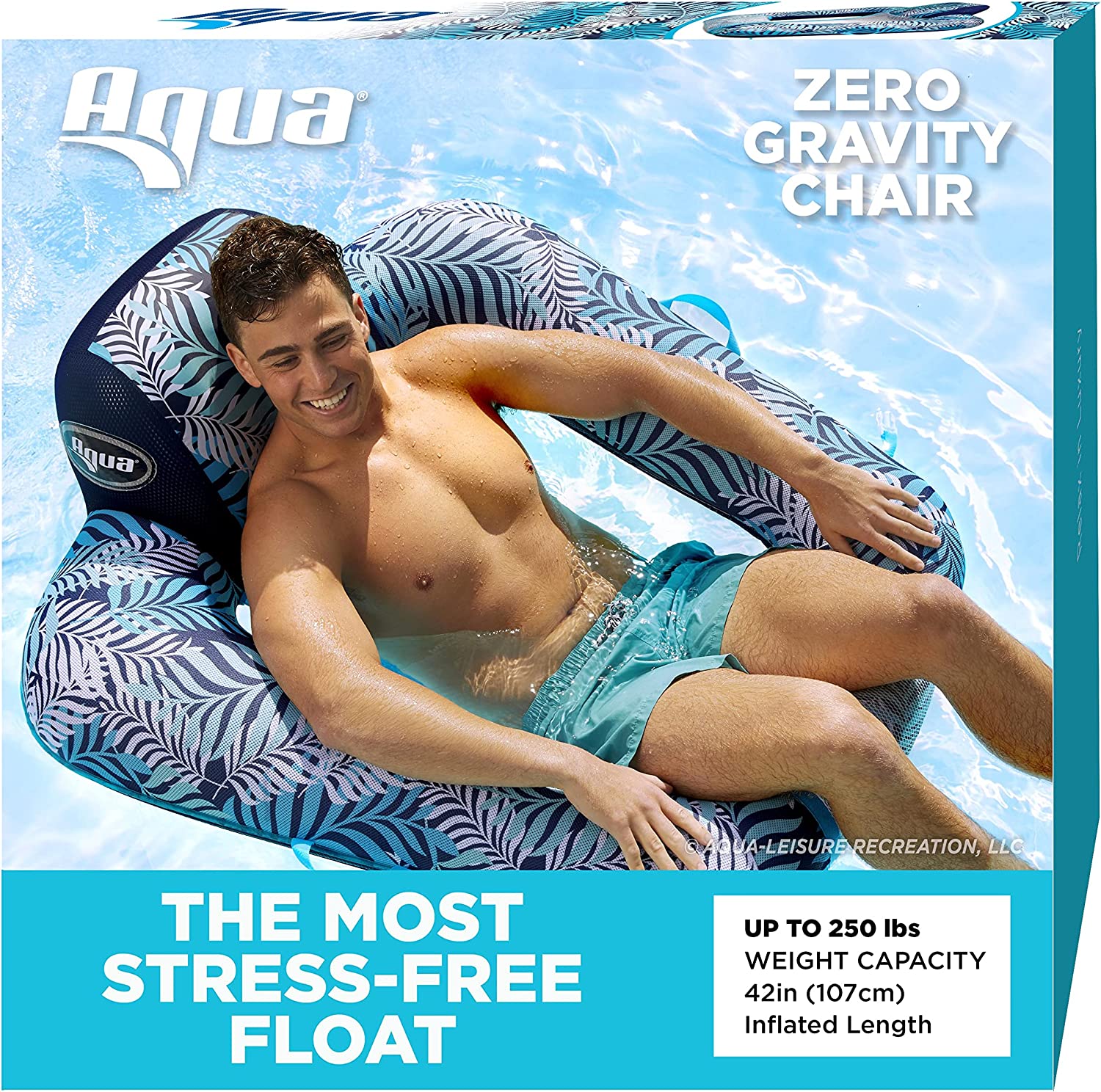 AQUA Zero Gravity Pool Chair Lounge. Inflatable Pool Chair. Adult Pool Float. Heavy Duty. Blue Fern