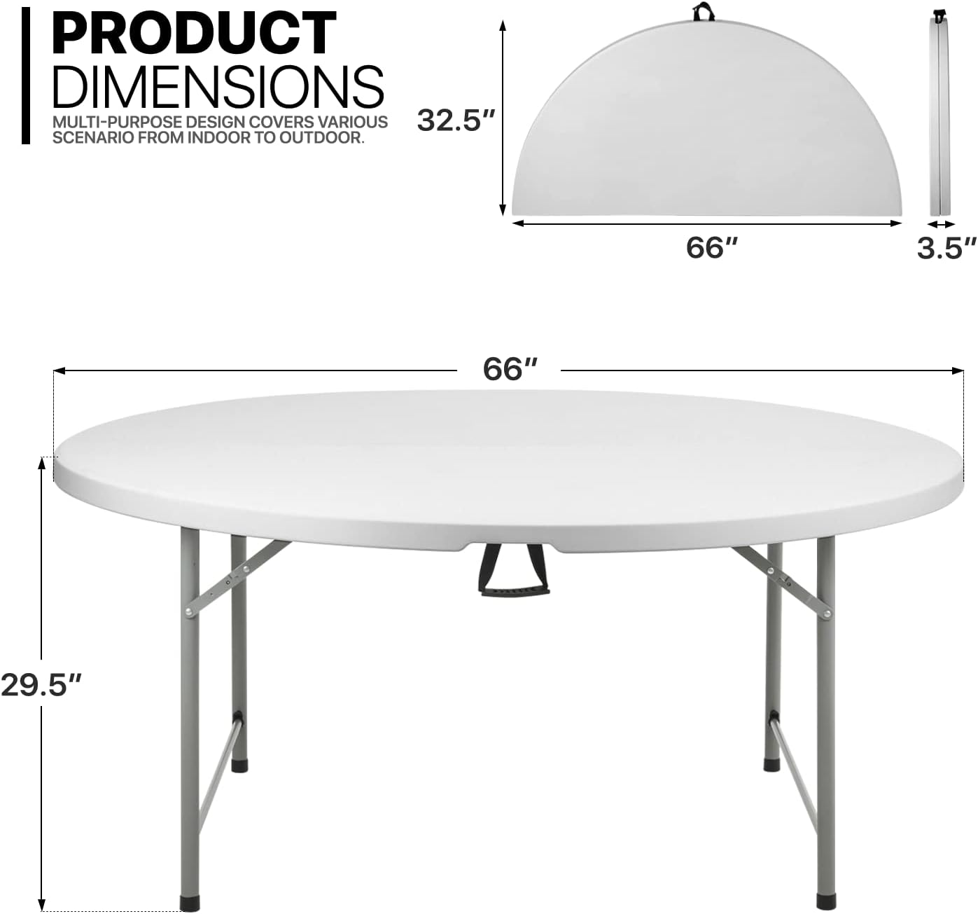 MoNiBloom 5.5Ft Folding Plastic Table Heavy Duty Plastic Fold in Half Commercial Banquet Even Indoor Outdoor Table with Handle. Gray