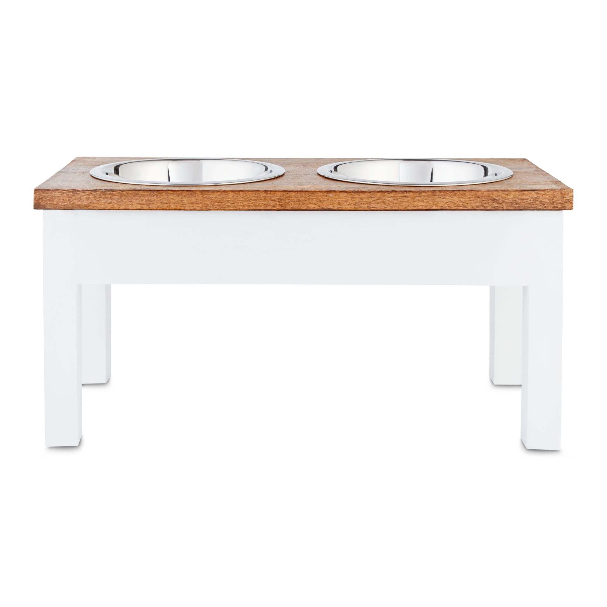 EveryYay Dining In White Wood Elevated Double Diner Dog Feeder. 7 Cups