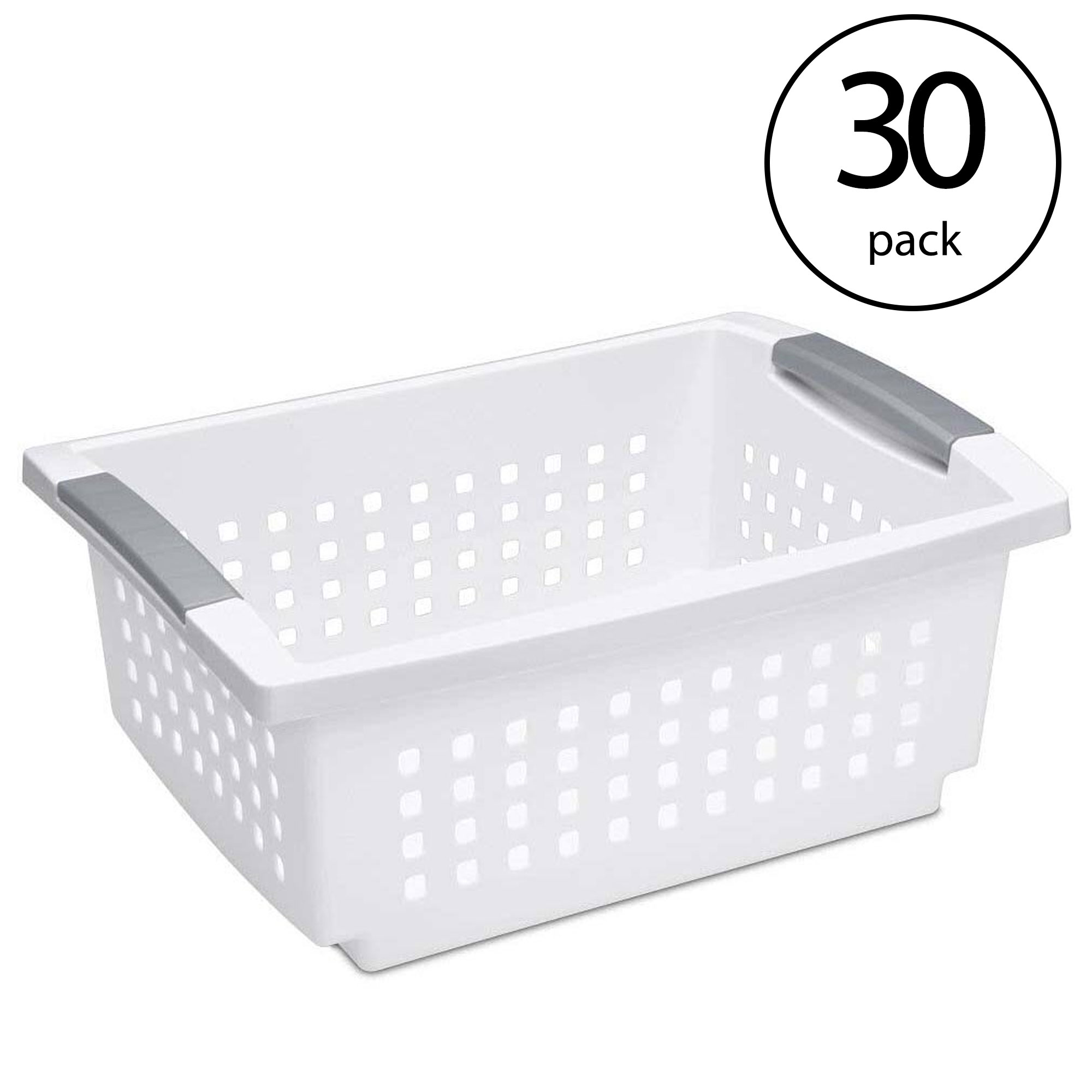Sterilite Medium Sized Stackable Household Storage Basket. White (30 Pack)