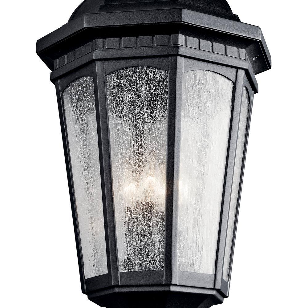 KICHLER  Courtyard Hardwired 3-Light Textured Black 4×4 Outdoor Deck Lamp Post Light with Clear Seeded Glass (1-Pack)