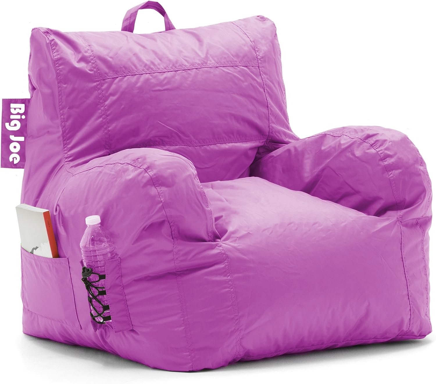 Big Joe Dorm Bean Bag Chair with Drink Holder and Pocket. Radiant Orchid Smartmax. Durable Polyester Nylon Blend. 3 feet