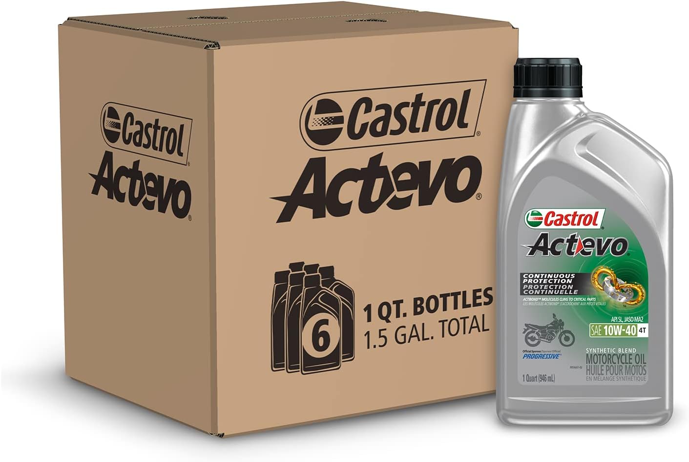 Castrol Actevo 4T 20W-50 Synthetic Blend Motorcycle Oil. 1 Quart. Pack of 6