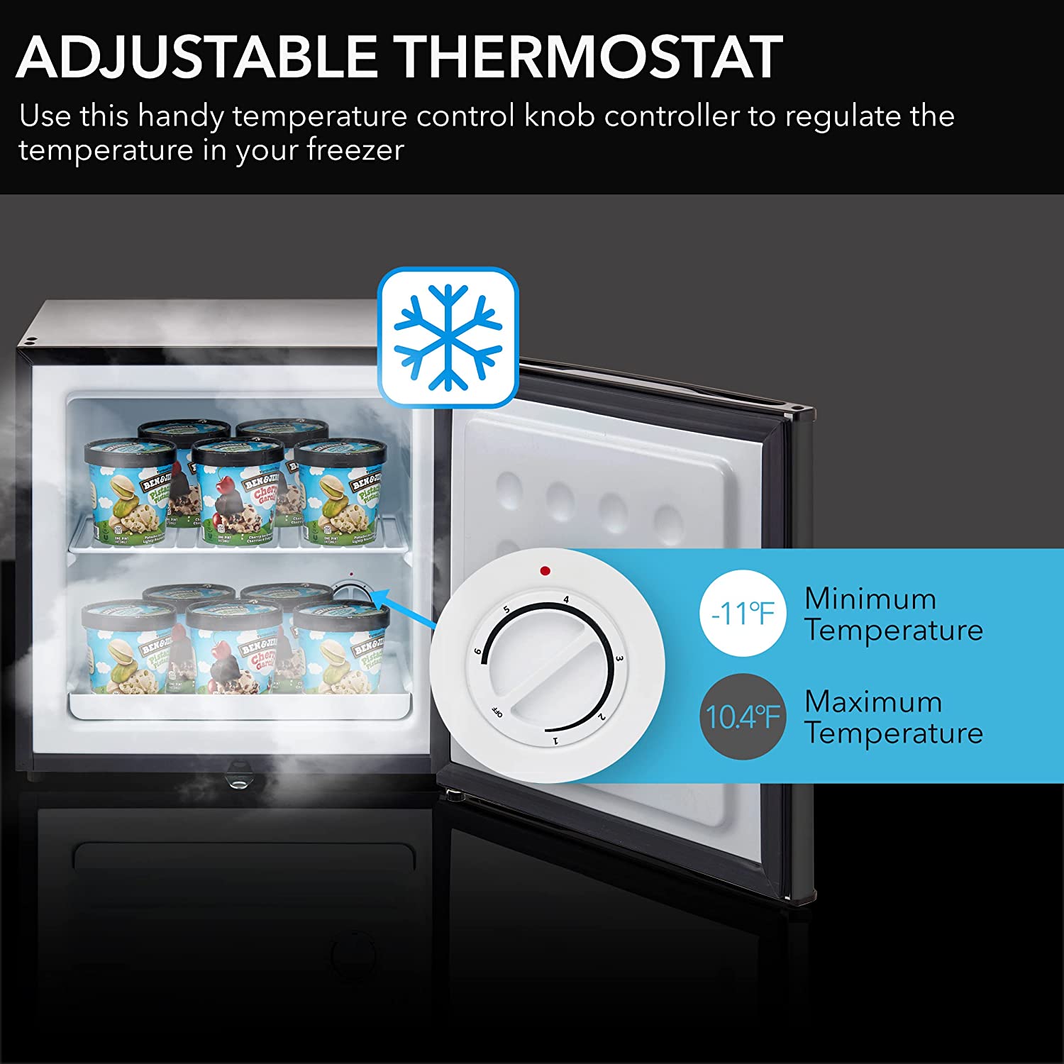 Whynter CUF-110B Mini Freezer. 1.1 Cubic Foot Energy Star Rated Small Upright Freezer With Lock. Black