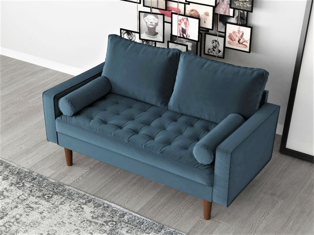 US Pride Furniture Mac Velvet Loveseat. Teal Blue