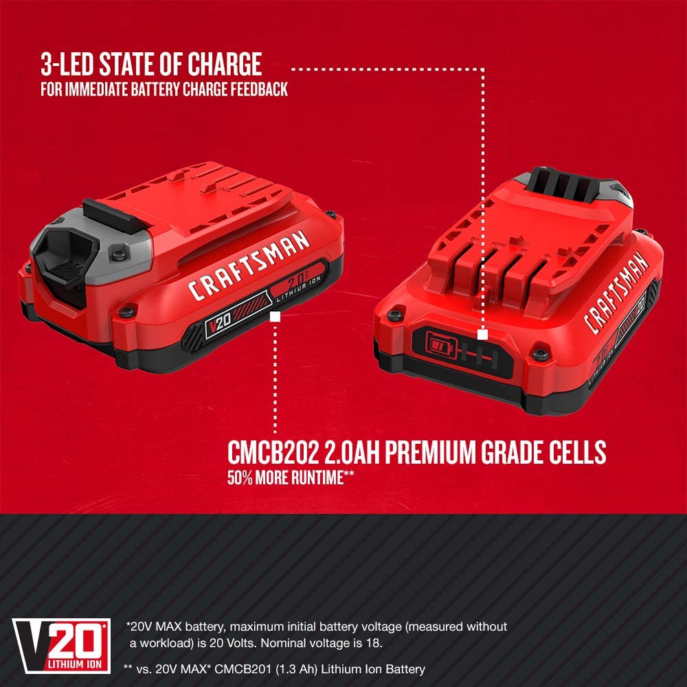 CRAFTSMAN V20 Lithium Ion Battery. 2.0-Amp Hour. 2 Pack (CMCB202-2)