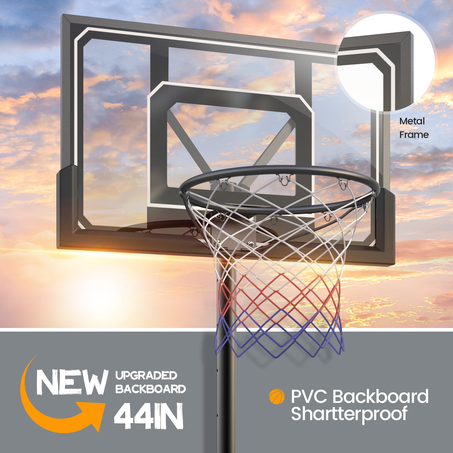 Everest  44″ Portable Basketball Hoop Goal 4.8 - 10 Ft. Height Adjustable with Weight Bag for Outdoor Indoor Court