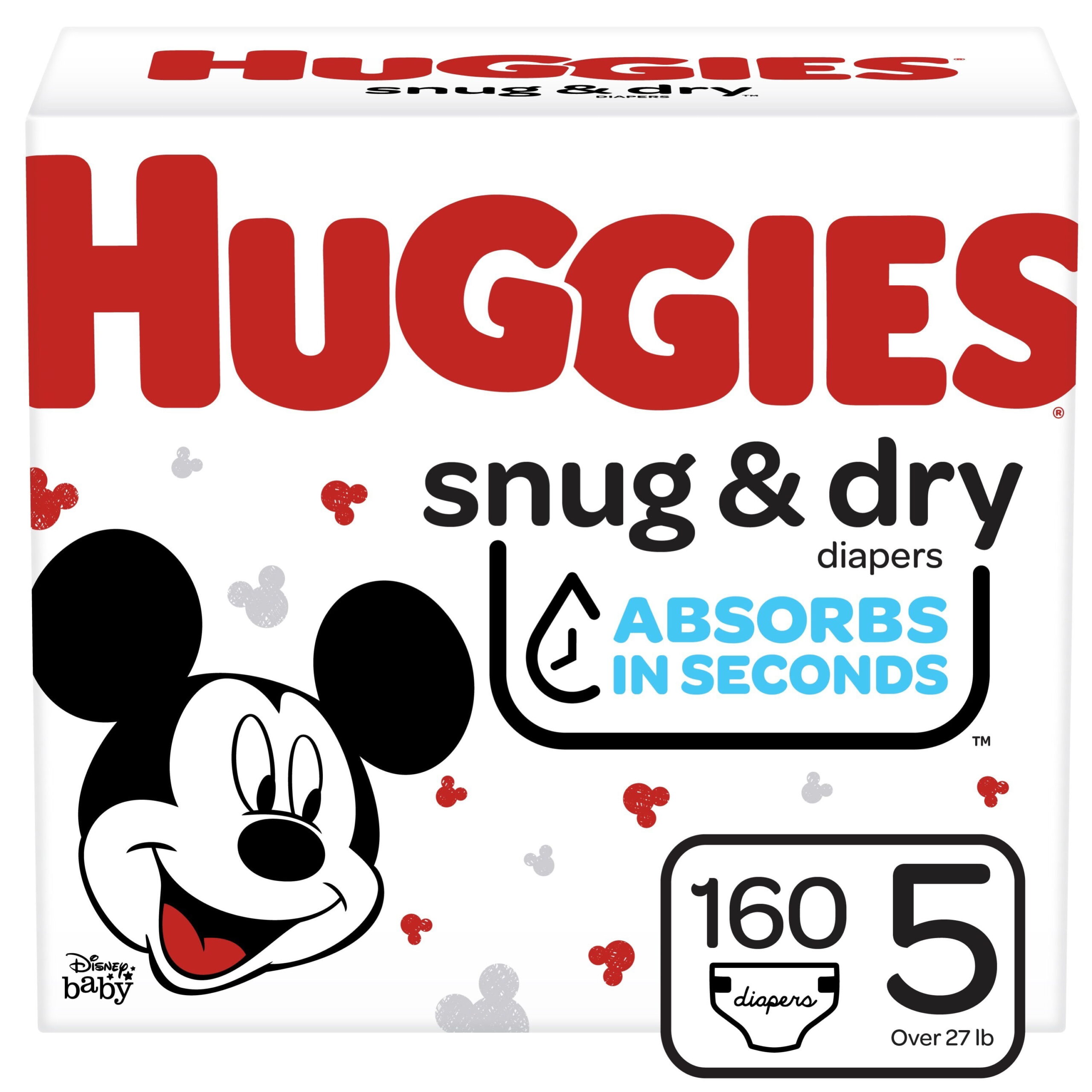 Huggies Little Snugglers Baby Diapers. 160 Ct. Size 5 (27+ lbs)