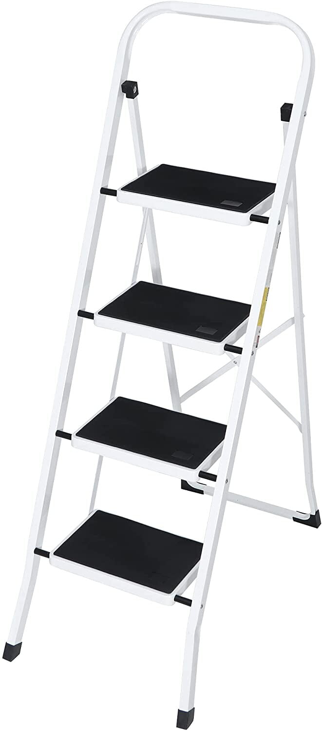 ZENSTYLE Folding 4-Step Ladder Anti-Slip Platform 330 lbs Capacity Portable Steel Frame