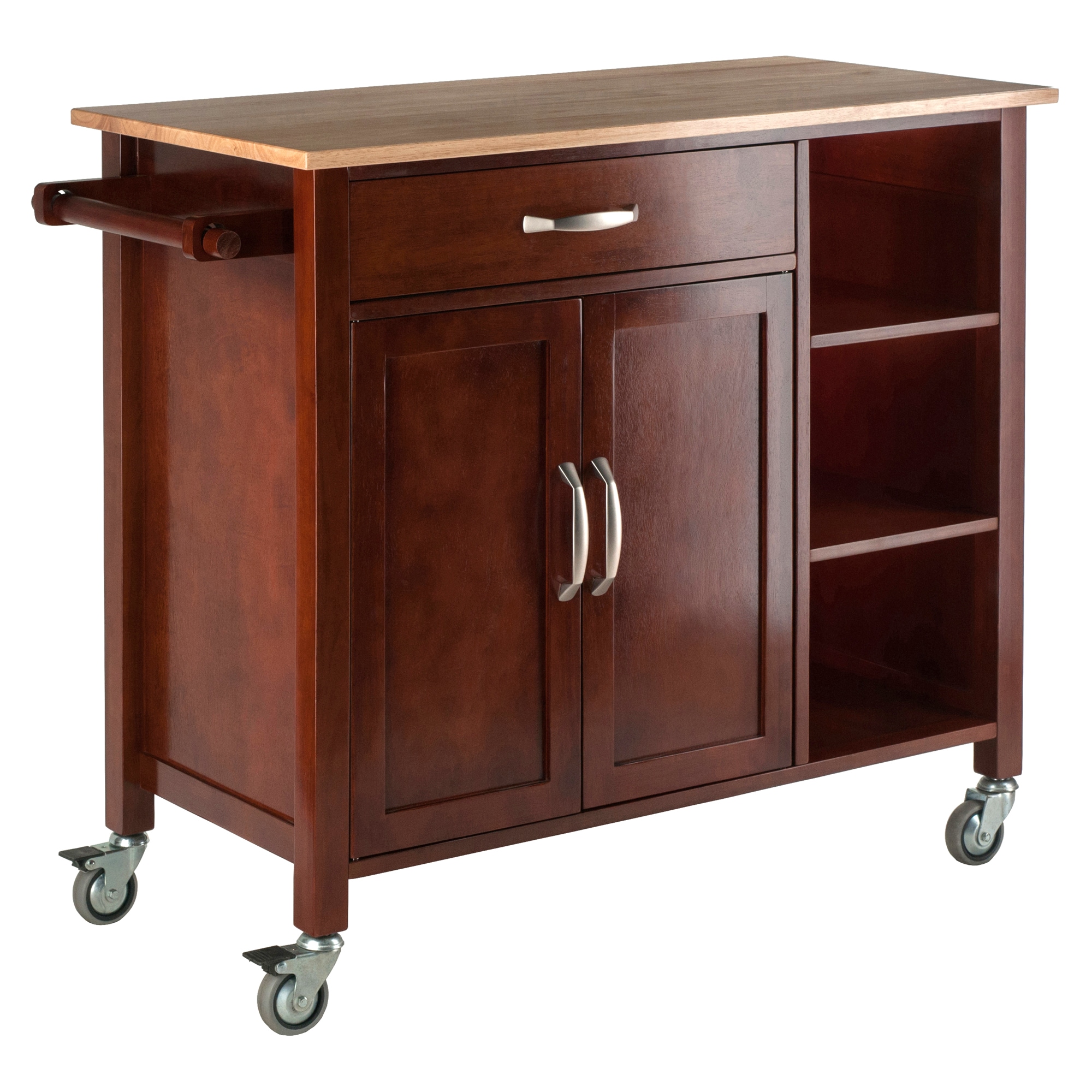 Winsome Wood Brown Wood Base with Wood Top Rolling Kitchen Cart (18.9-in x 42.72-in x 35.43-in)