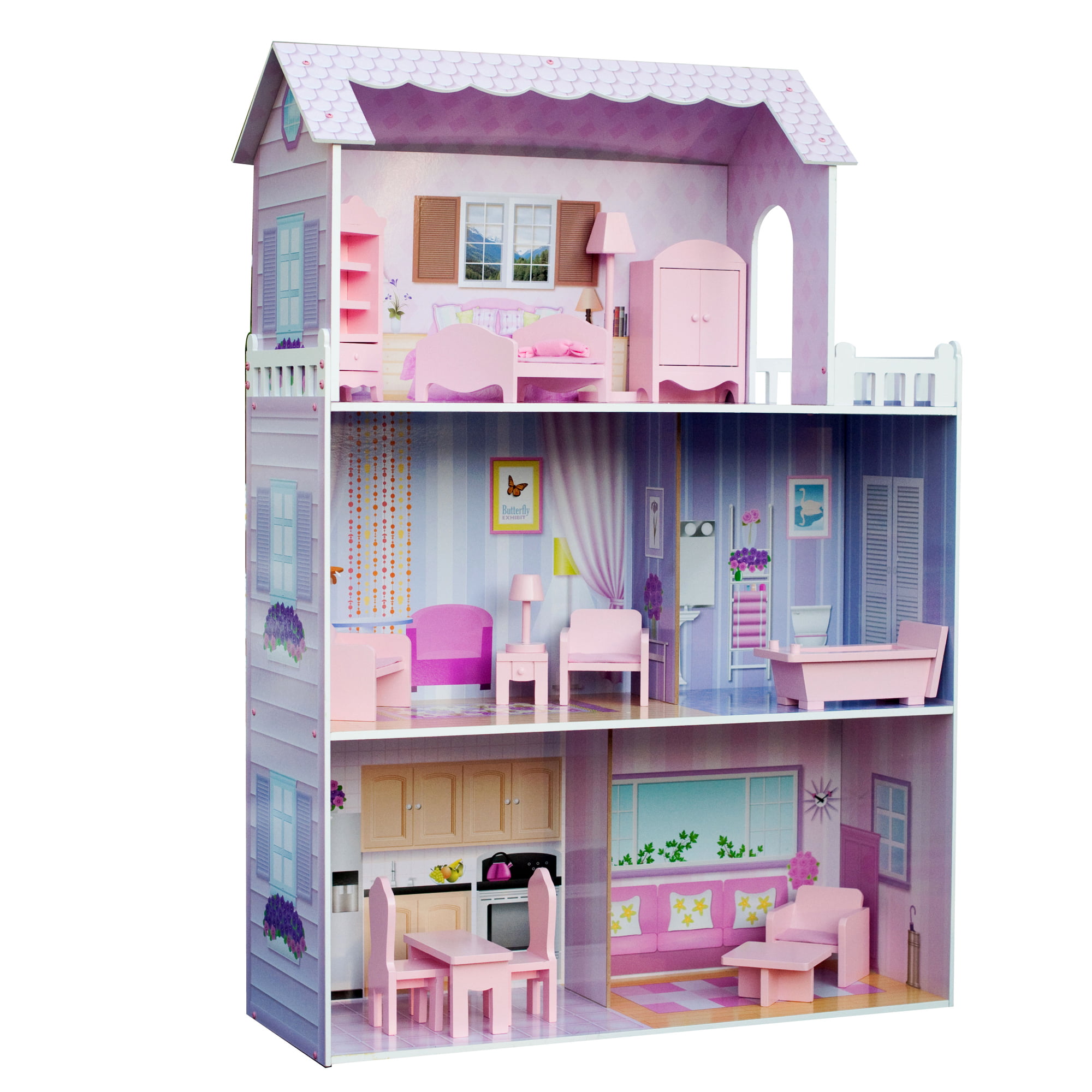Olivia-s Little World Dreamland Tiffany Dollhouse with 12 Accessories. Pink/Purple